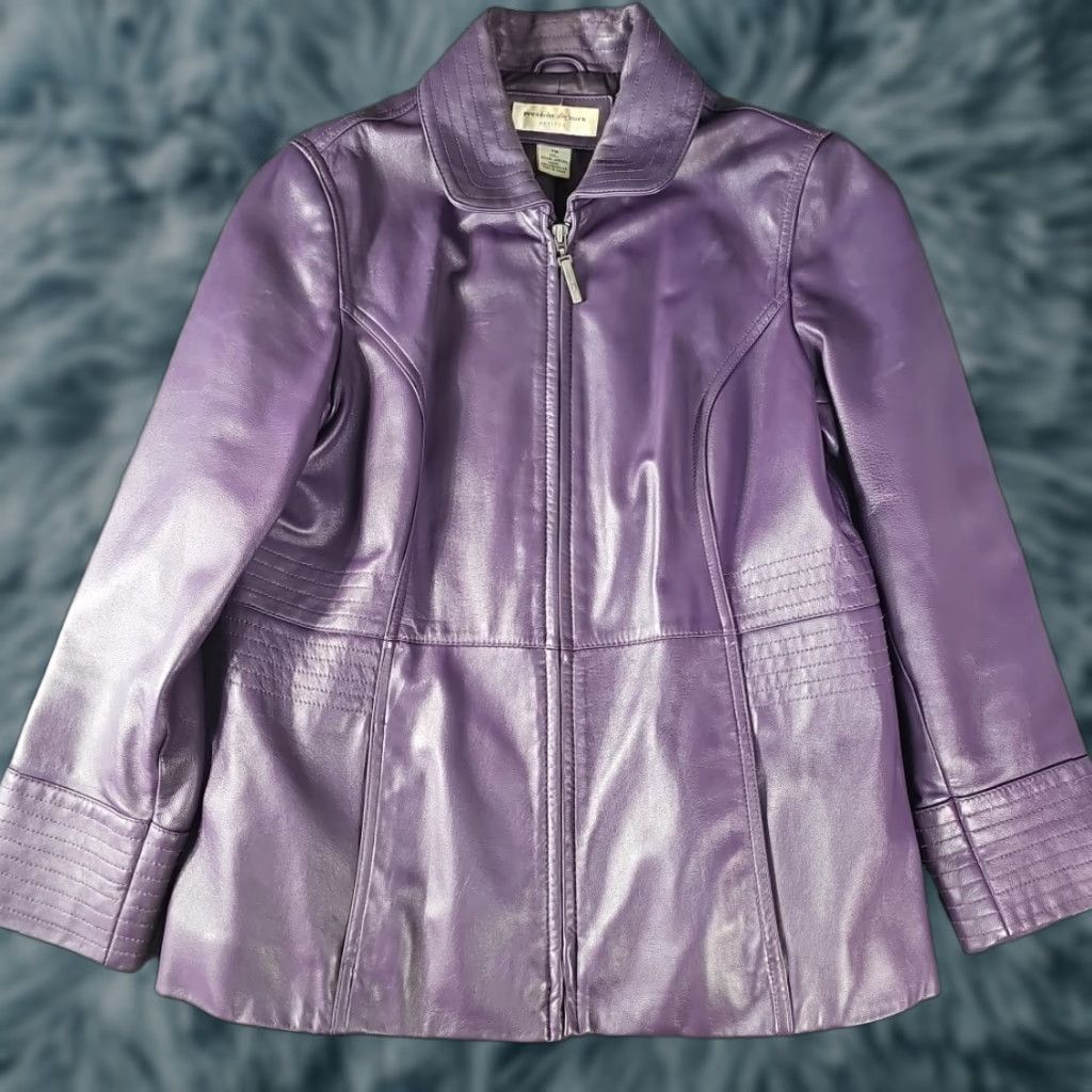 Preston & York Jacket Petite Medium Purple Lambskin Leather Zip Lined Womens