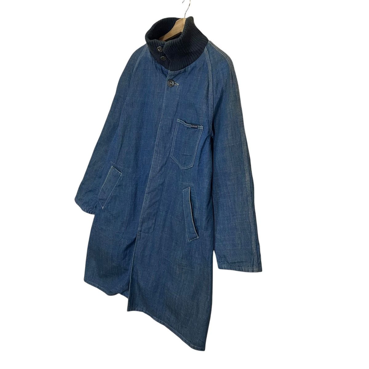 Blue Blue Japan × Indigo × Vintage Vintage 90s Blue Blue Japan Crazy Indigo Long Denim Jacket Size US L / EU 52-54 / 3 - 4 Thumbnail