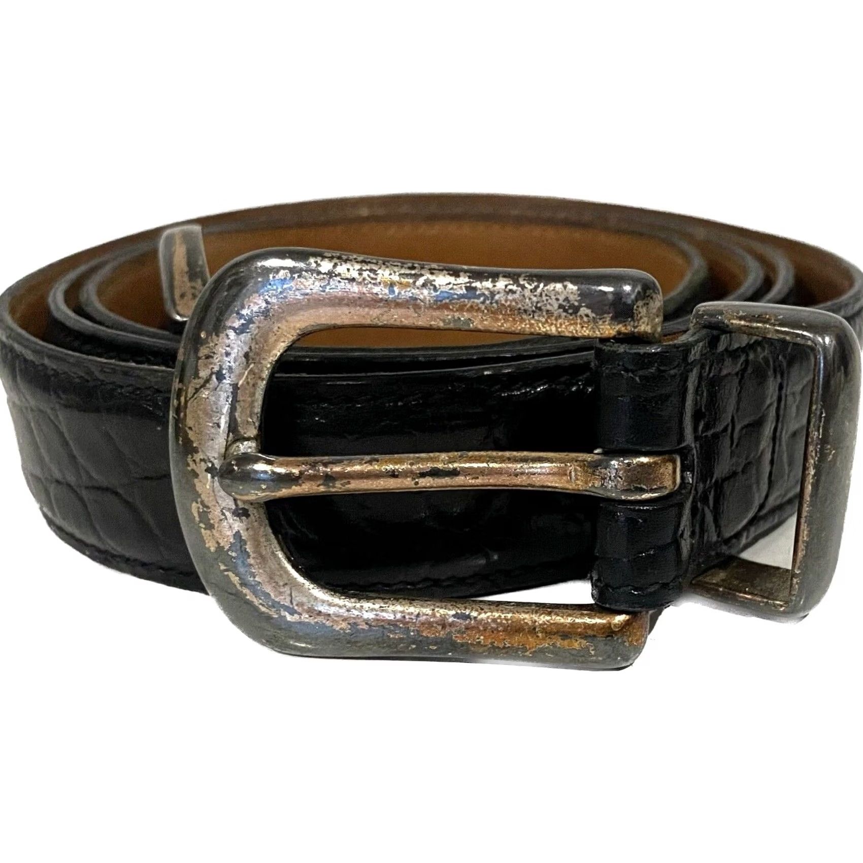Vintage Trafalgar Belt Black Leather Croc Texture Size 40 Mens Okeechobee Brahman Size 40 - 4 Thumbnail
