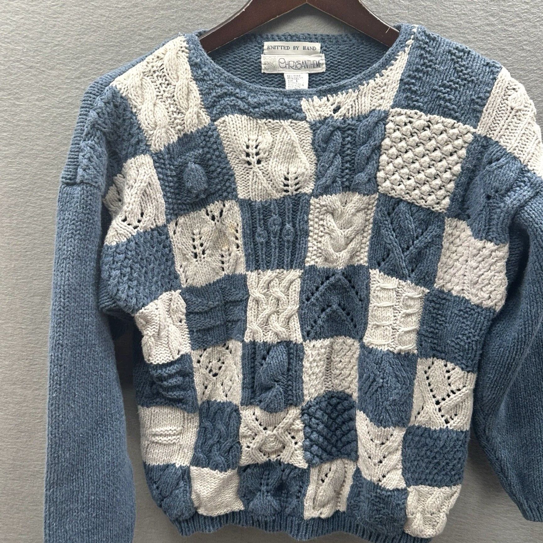 Vintage Vintage Chrysanthem 80s Sweater Women's L Blue Floral Knit Pullover Boho Casual Size L / US 10 / IT 46 - 3 Thumbnail
