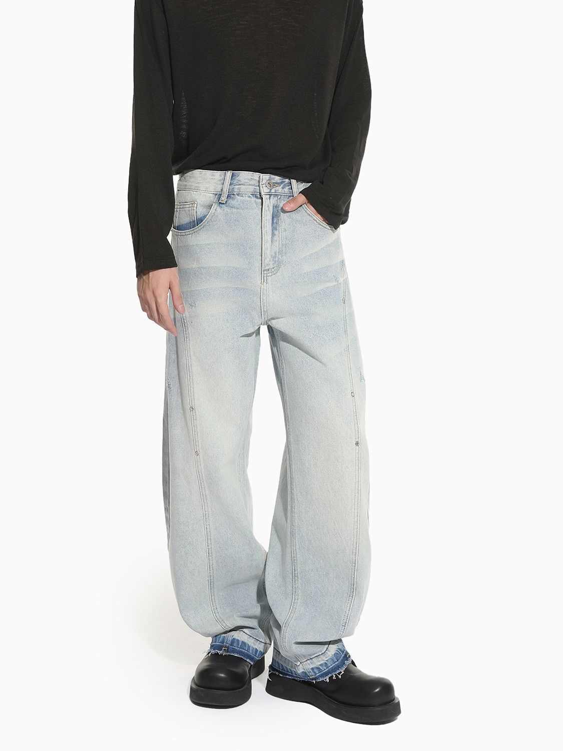 Japanese Brand Japanese Retro Patchwork Wide-Leg Straight Curved Jeans Size US 32 / EU 48 - 2 Thumbnail