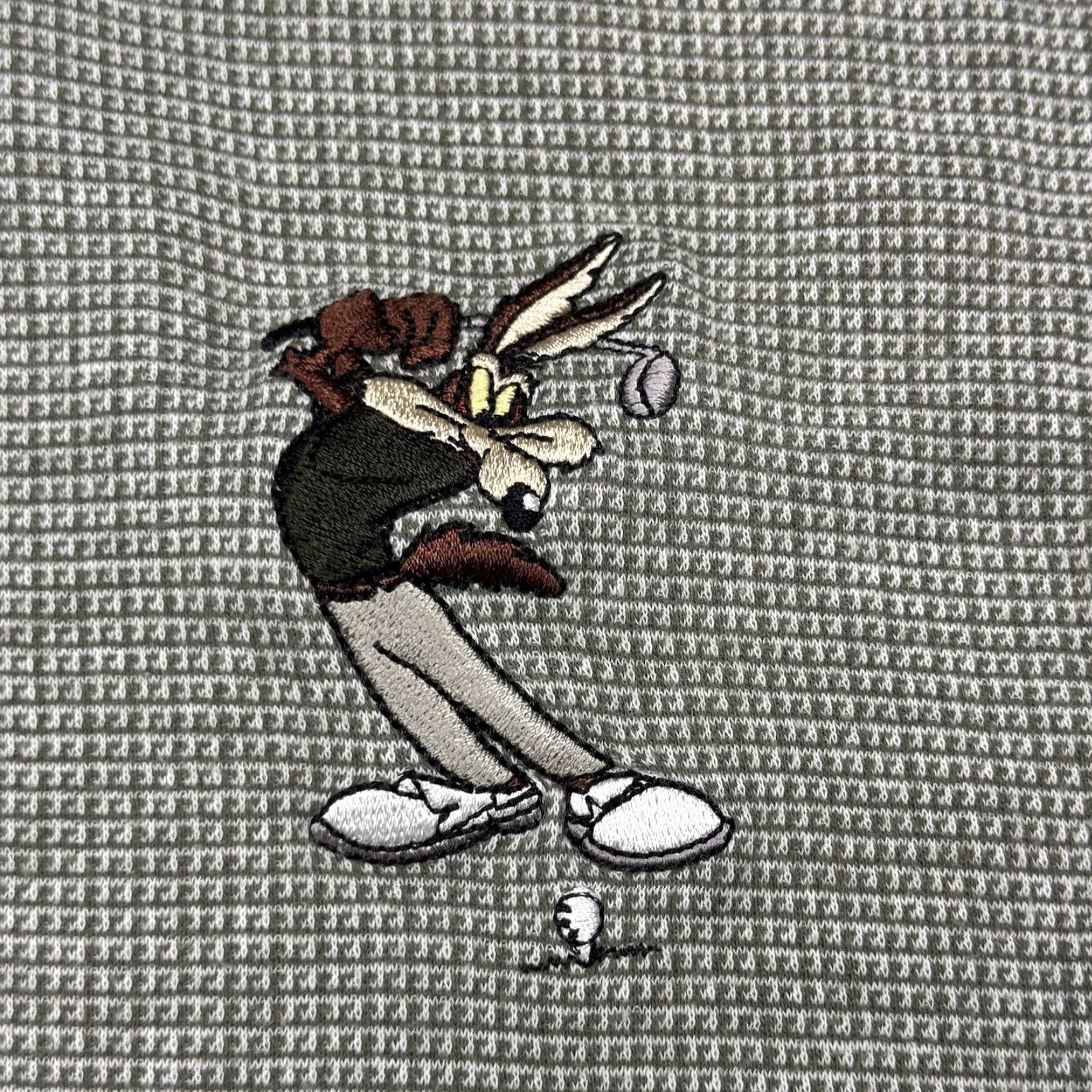 Vintage VINTAGE Warner Bros. Polo Shirt Mens M Green WILE E COYOTE Embroidered Knit Golf Polo 100% Cotton Short Sleeve Size US M / EU 48-50 / 2 - 3 Thumbnail