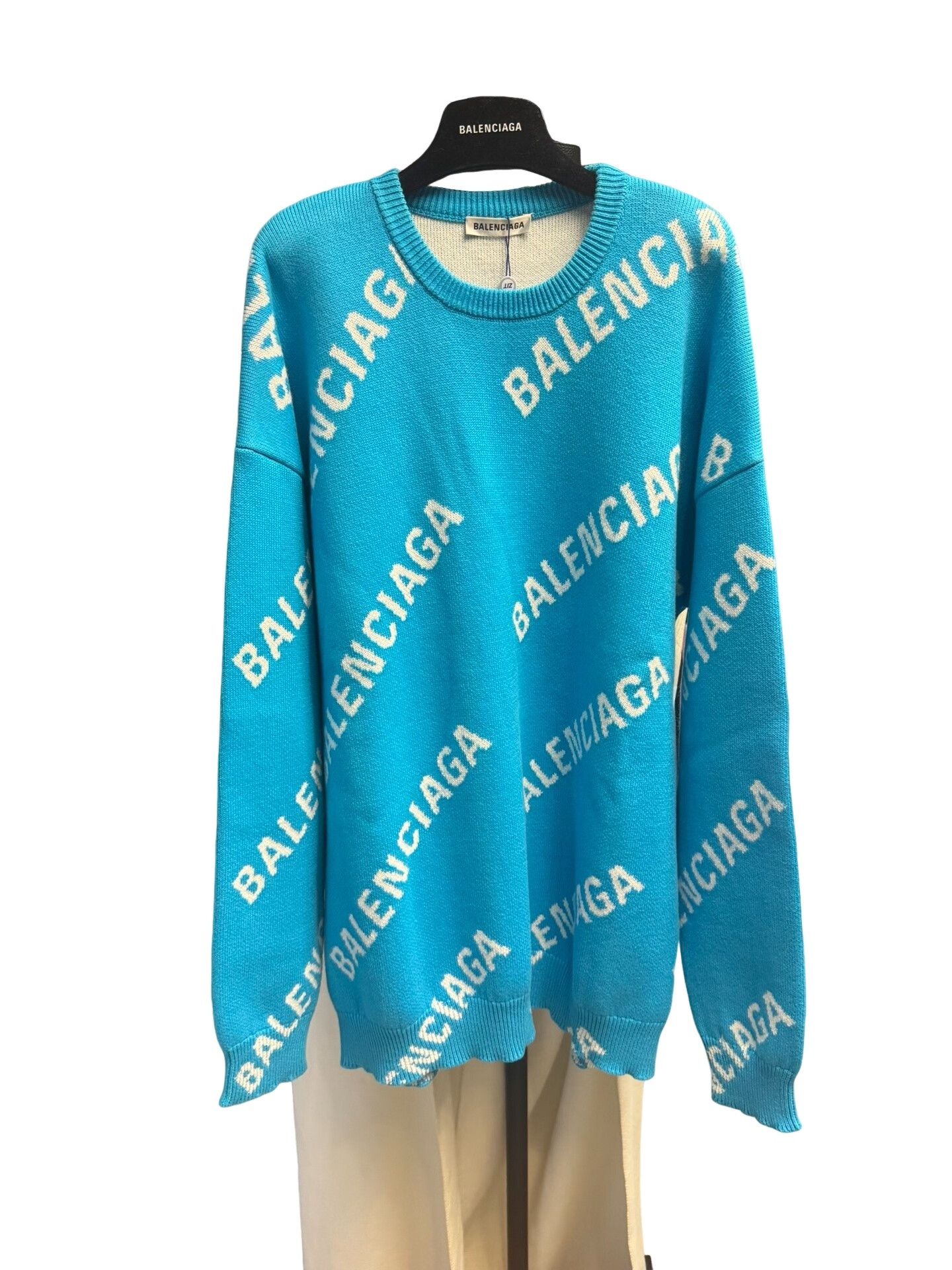Balenciaga Balenciaga Logo Knit Sweater Blue Size M Size US M / EU 48-50 / 2 - 1 Thumbnail
