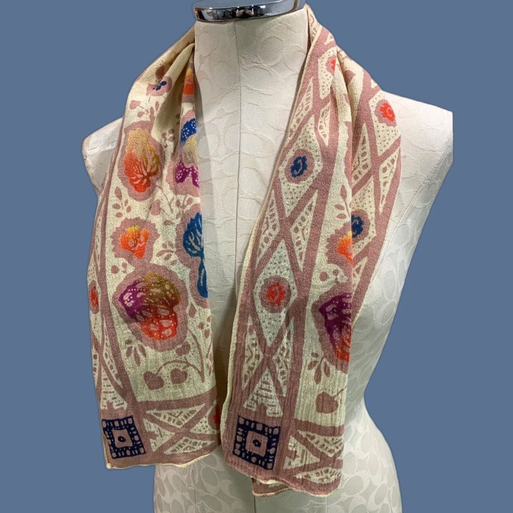 Vintage VINTAGE Linen Blend Boho Scarf Leaf Print 40 x 10 Inch Size ONE SIZE - 1 Thumbnail