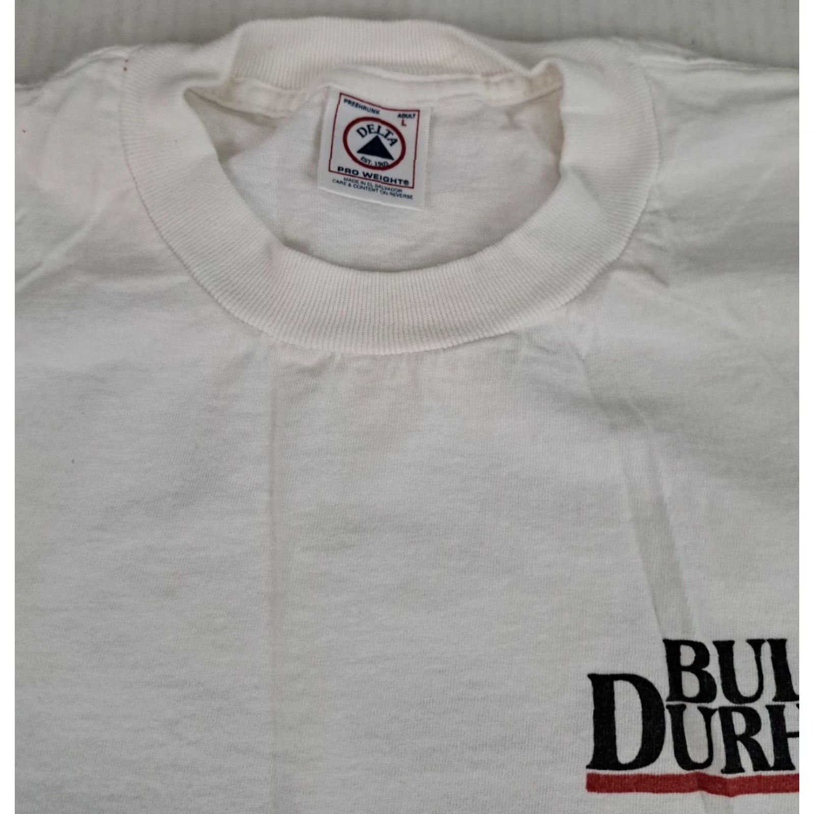 Delta VINTAGE Bull Durham Bulldogger Bull Wrestler T-Shirt Delta Large White Cotton Crew Neck Short Sleeve Men Rodeo 1990s Canvas Logo Size US L / EU 52-54 / 3 - 4 Thumbnail