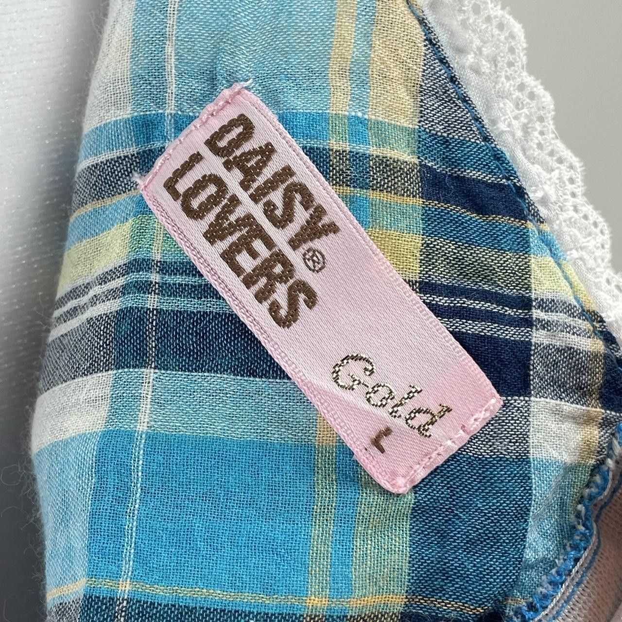 Japanese Brand Daisy Lovers Gold Tre-Layered Lacey Plaid Micro Dress Shirt Size S / US 4 / IT 40 - 6 Thumbnail
