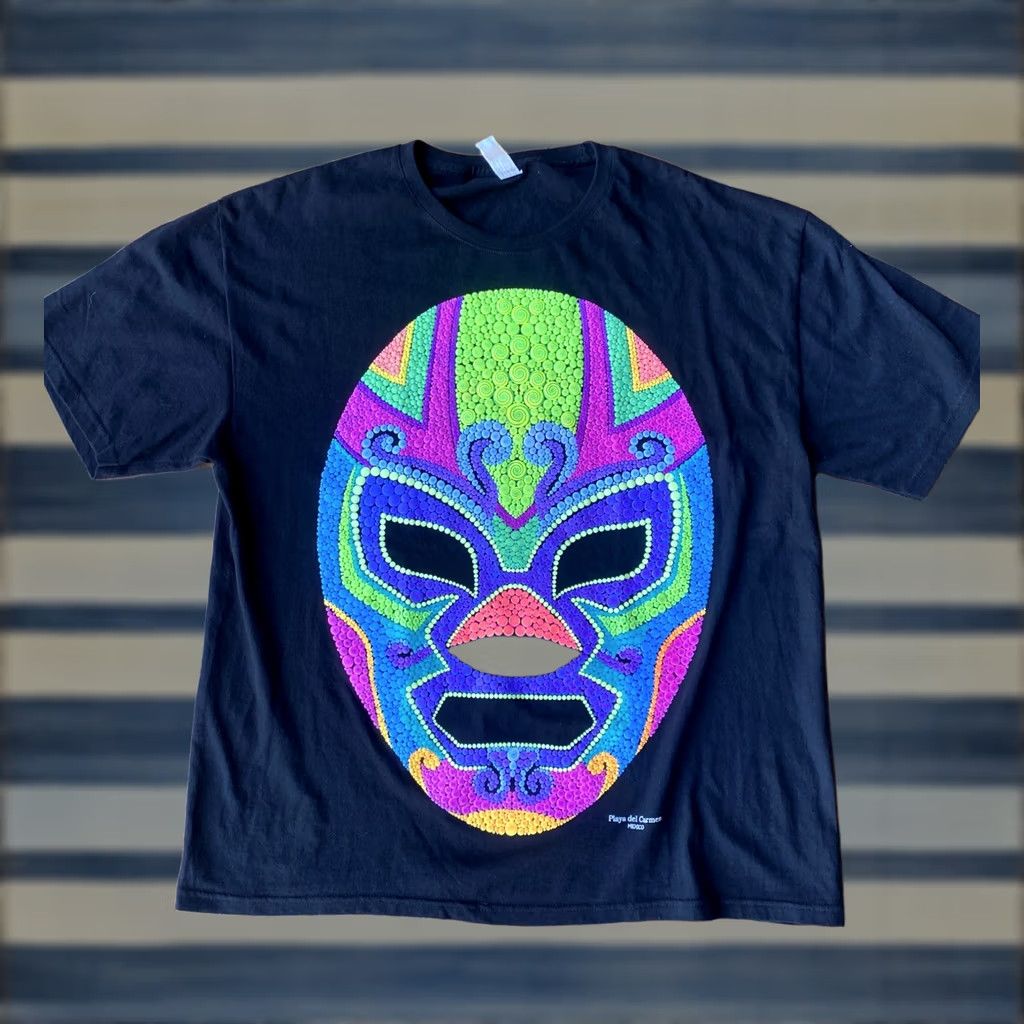 Vintage Lucha Libre Mask Mexico Wrestling Graphic T-Shirt XL Black Mens Regular Cotton Blend Feel Ink Size US XL / EU 56 / 4 - 1 Thumbnail