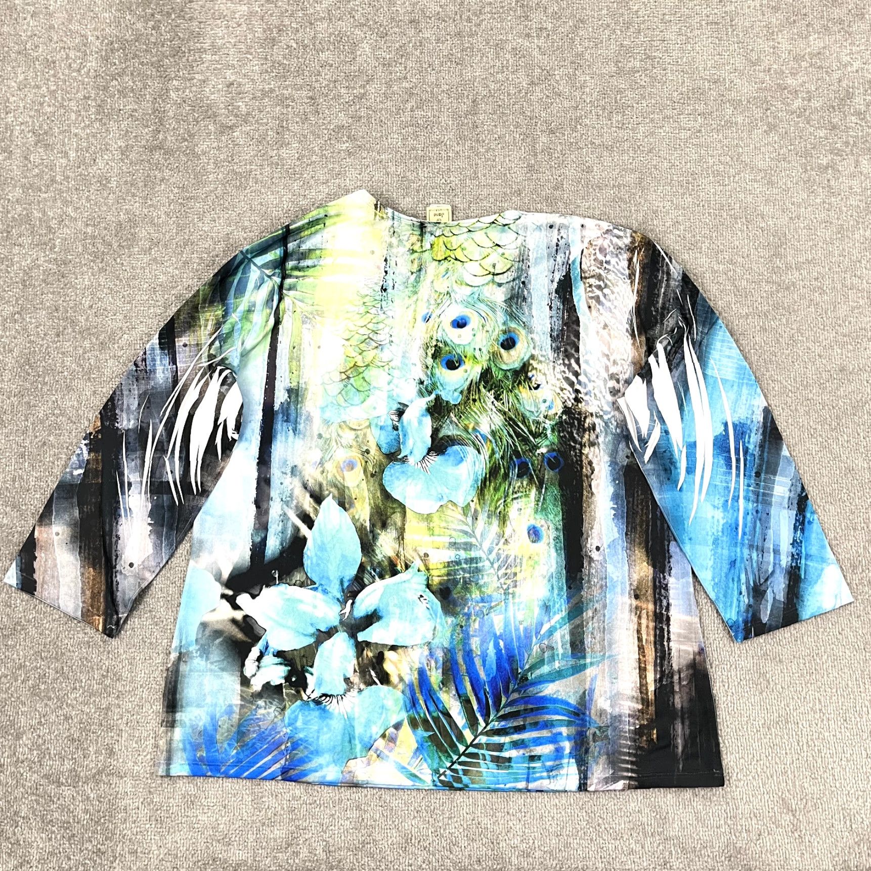 Vintage JESS & JANE Blouse Top Women XL Floral Peacock Rhinestone Stretch Pullover USA Blouse Size XL / US 12-14 / IT 48-50 - 7 Thumbnail