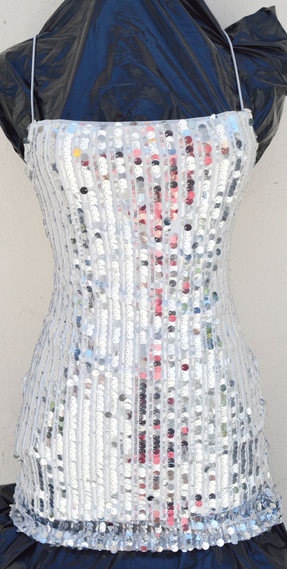 Other MINI DRESS SEQUIN / GLITTER SILVER STRAPS STRETCH Size S / US 4 / IT 40 - 1 Thumbnail