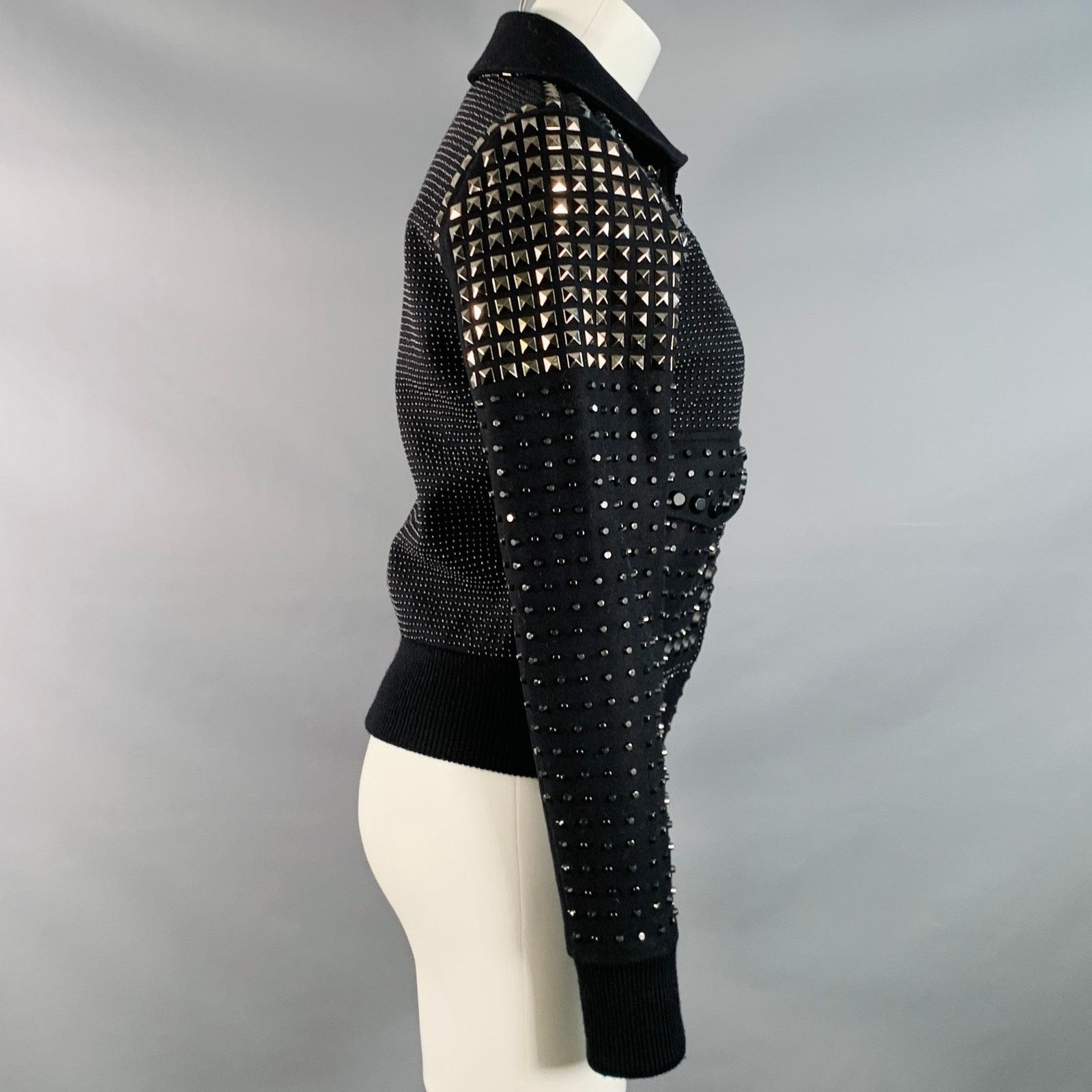 Michael Kors MICHAEL by MICHAEL KORS Black Wool Studded Cropped Jacket Size US S / EU 44-46 / 1 - 3 Thumbnail