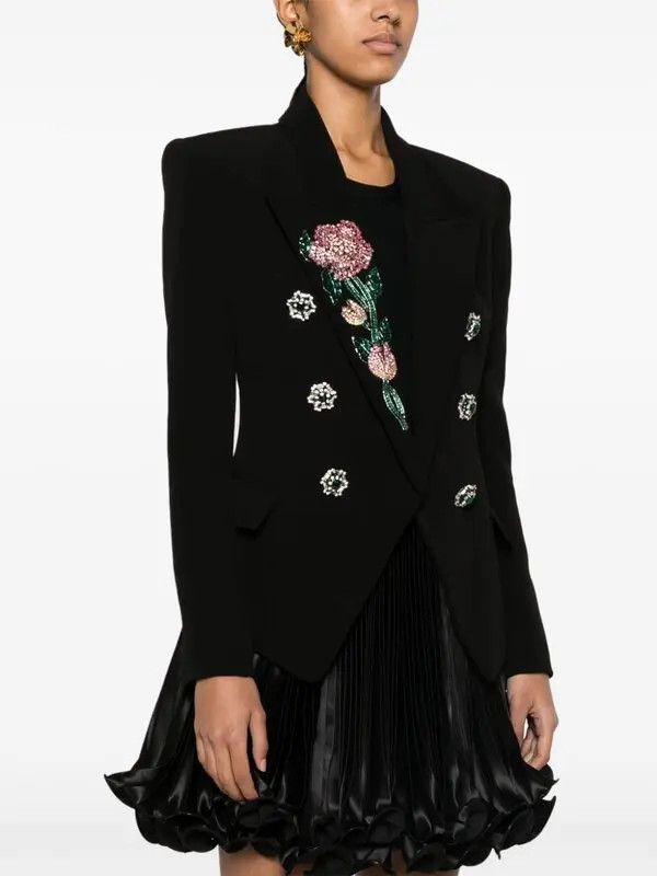 Balmain o1s1wg110825 Crystal Embellished Blazer in Black Size M / US 6-8 / IT 42-44 - 3 Thumbnail