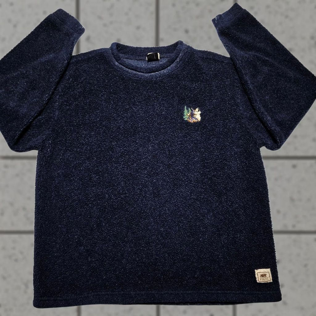 Habitat VINTAGE Habitat Blue Pullover Teddy Fleece Sweater Howling Wolf Medium 90's Men Sweater Pullover Classic Warm Blue Wolf 90s Mens Size US M / EU 48-50 / 2 - 1 Thumbnail