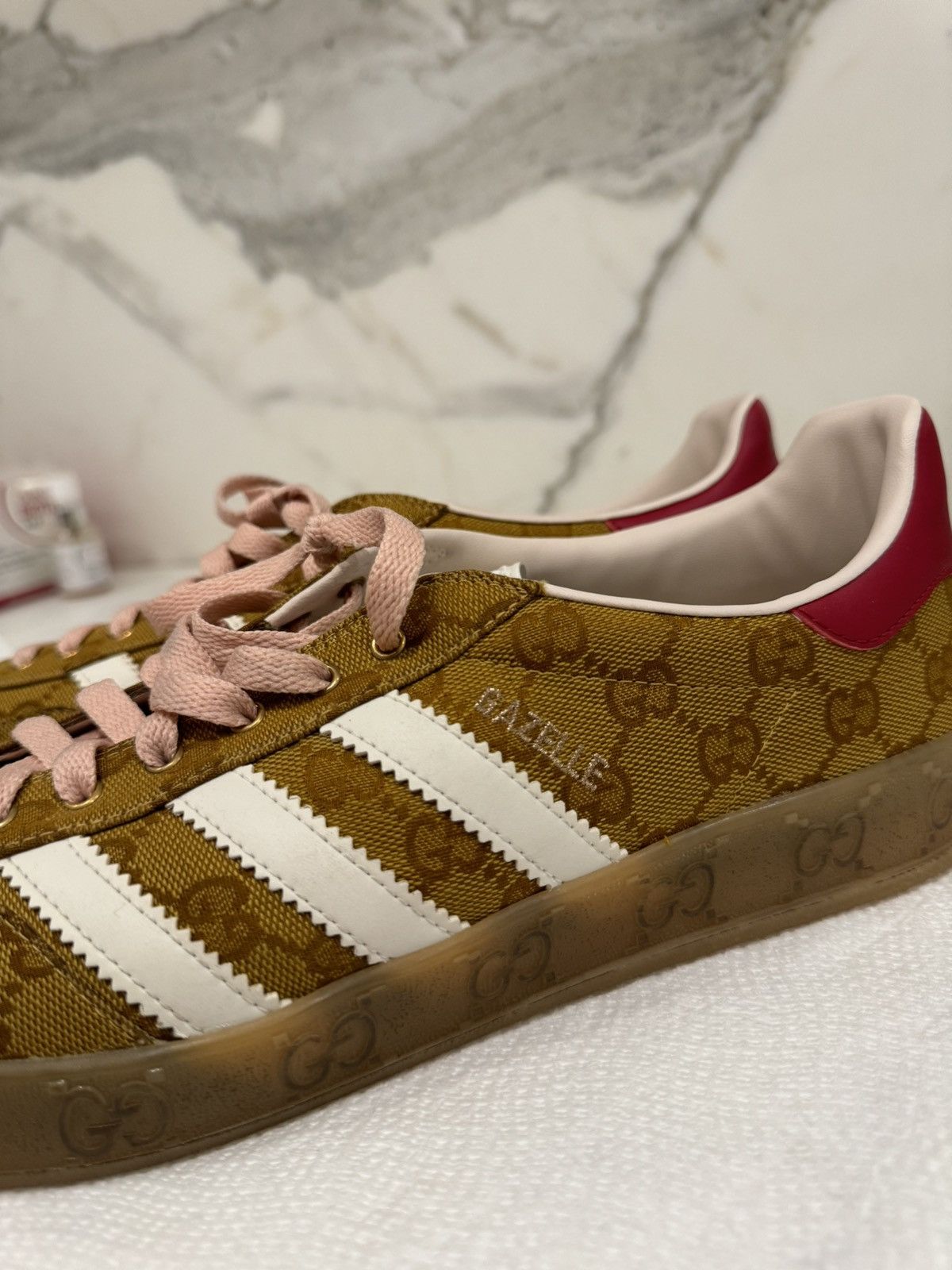 Adidas  Gucci Gucci Adidas Gazelle Beige Monogram Sneakers | Grailed