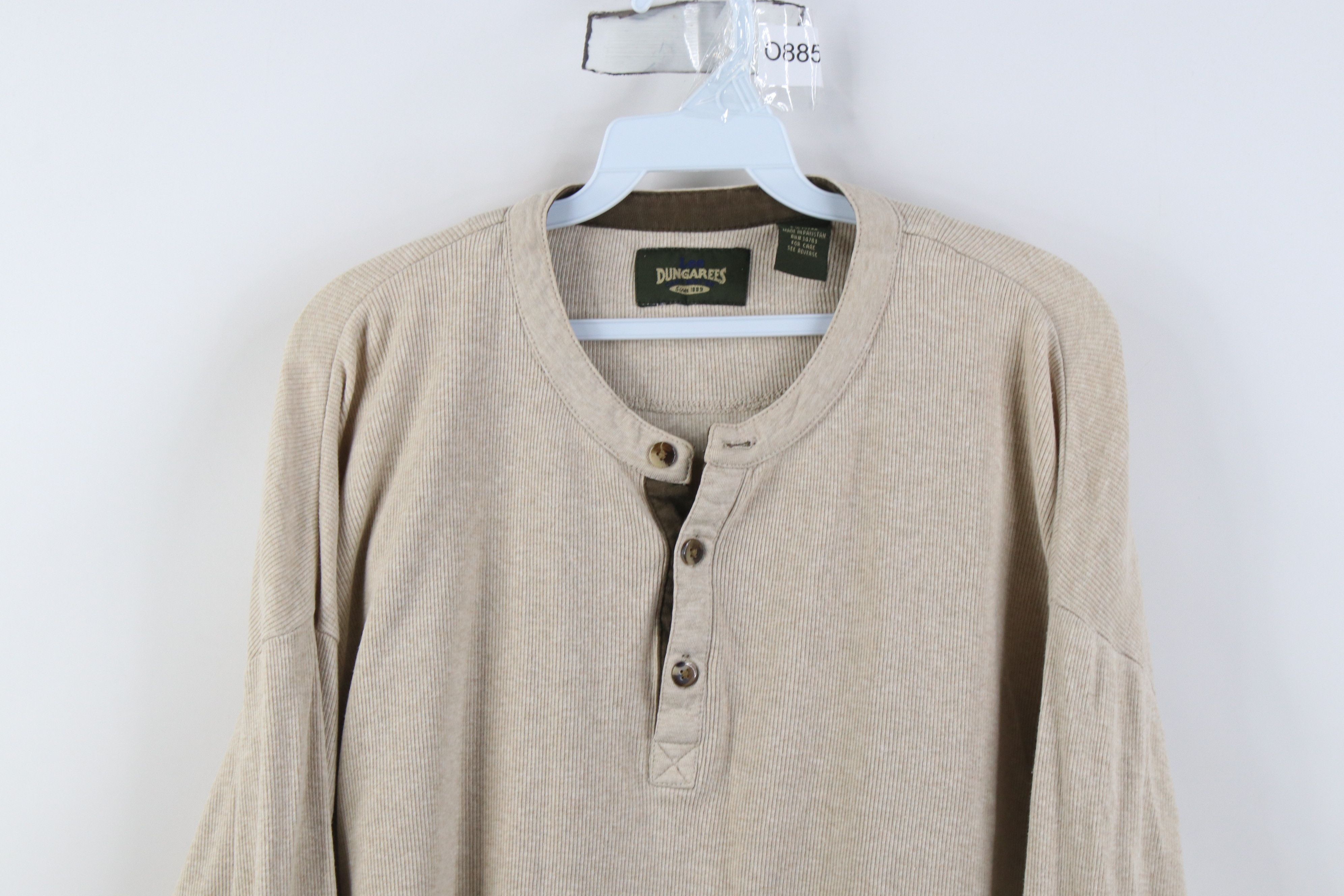 Lee Vintage 90s Y2K Lee Dungarees Knit Henley T-Shirt Beige Size US L / EU 52-54 / 3 - 2 Thumbnail