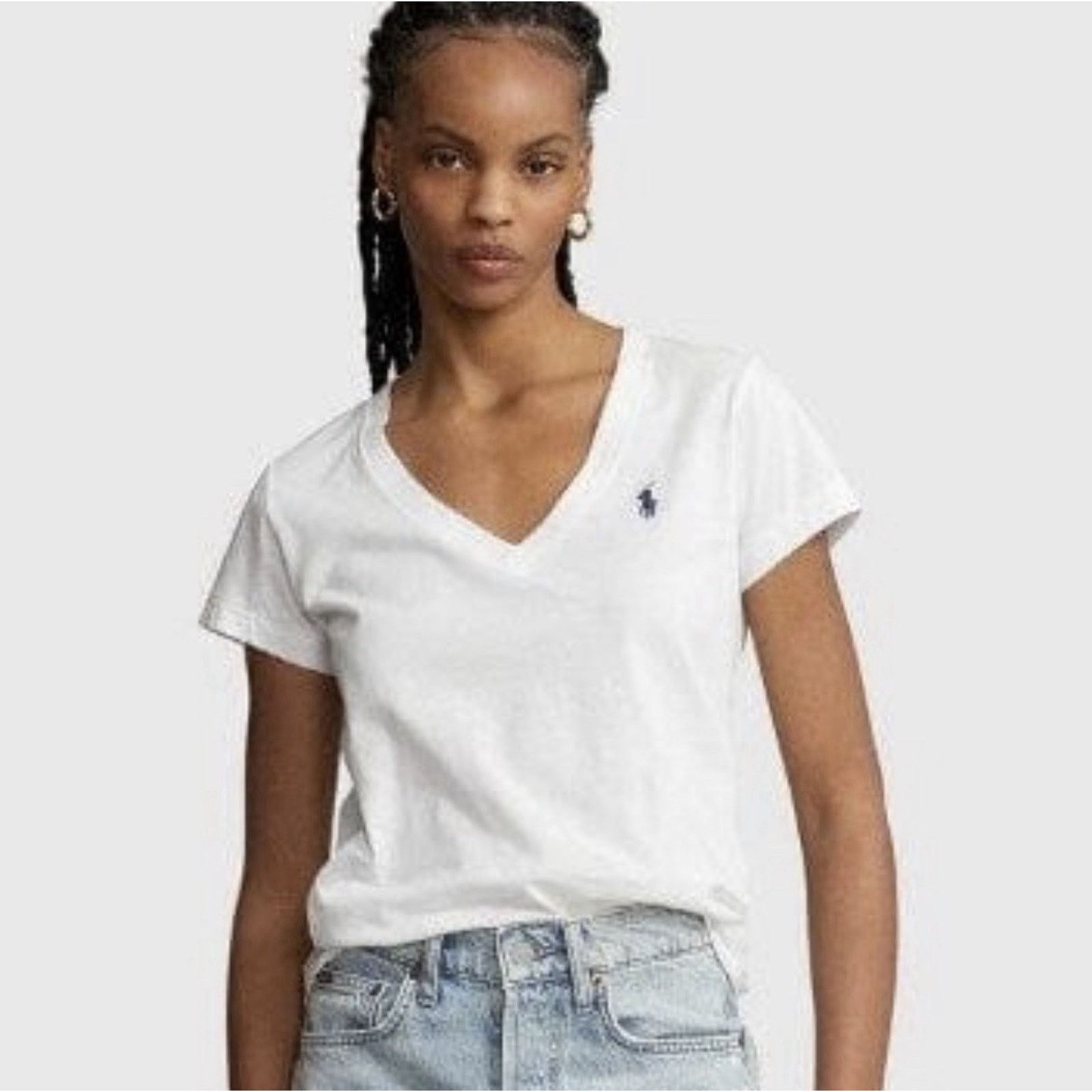 Polo Ralph Lauren NWT Polo Ralph Lauren Women White V Neck T-Shirt Tee Cotton Size M / US 6-8 / IT 42-44 - 1 Thumbnail