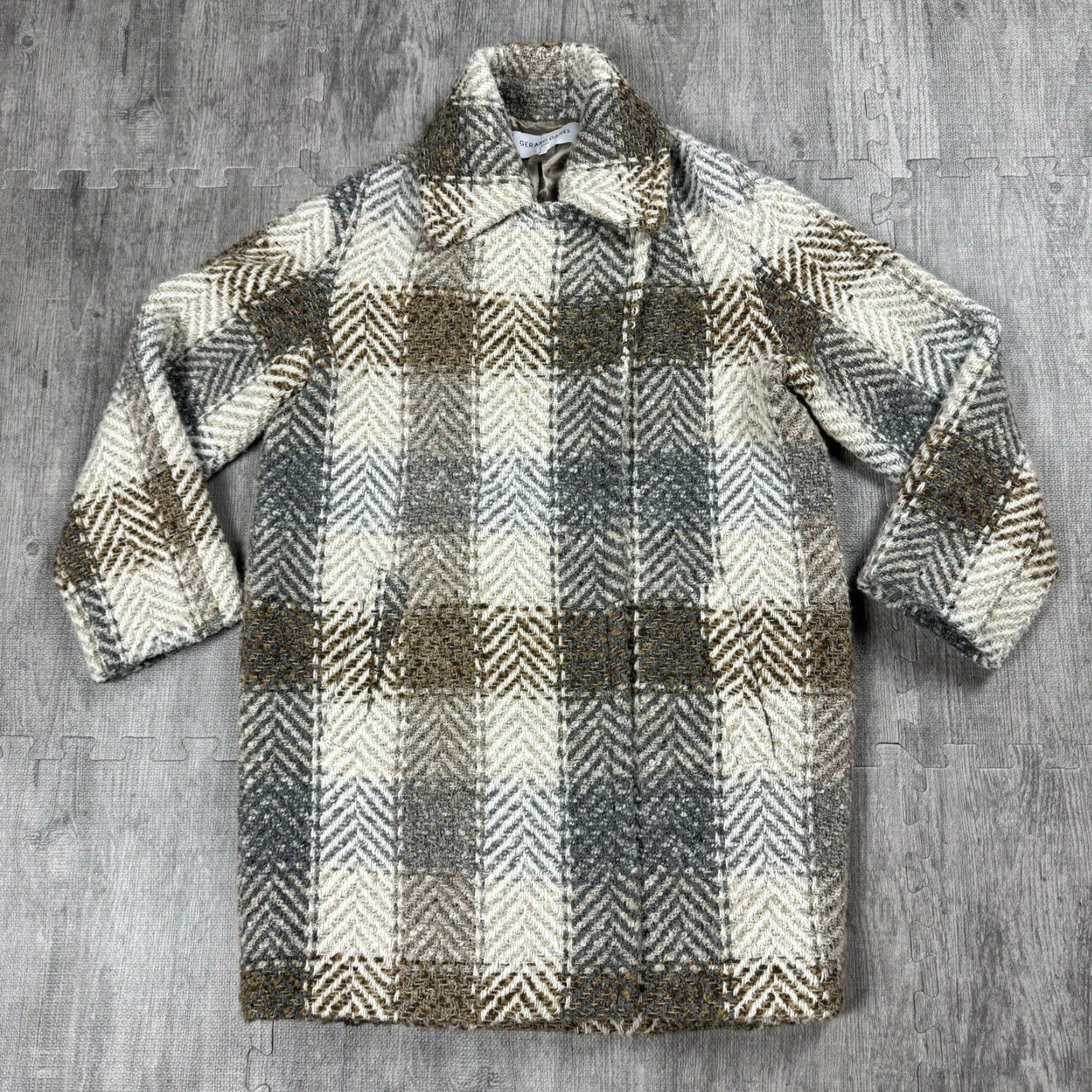 Gerard Darel VINTAGE Gerard Darel Women's Tweed Coat Jacket Plaid Chevron Beige Medium Fall Winter 6 Size M / US 6-8 / IT 42-44 - 7 Thumbnail