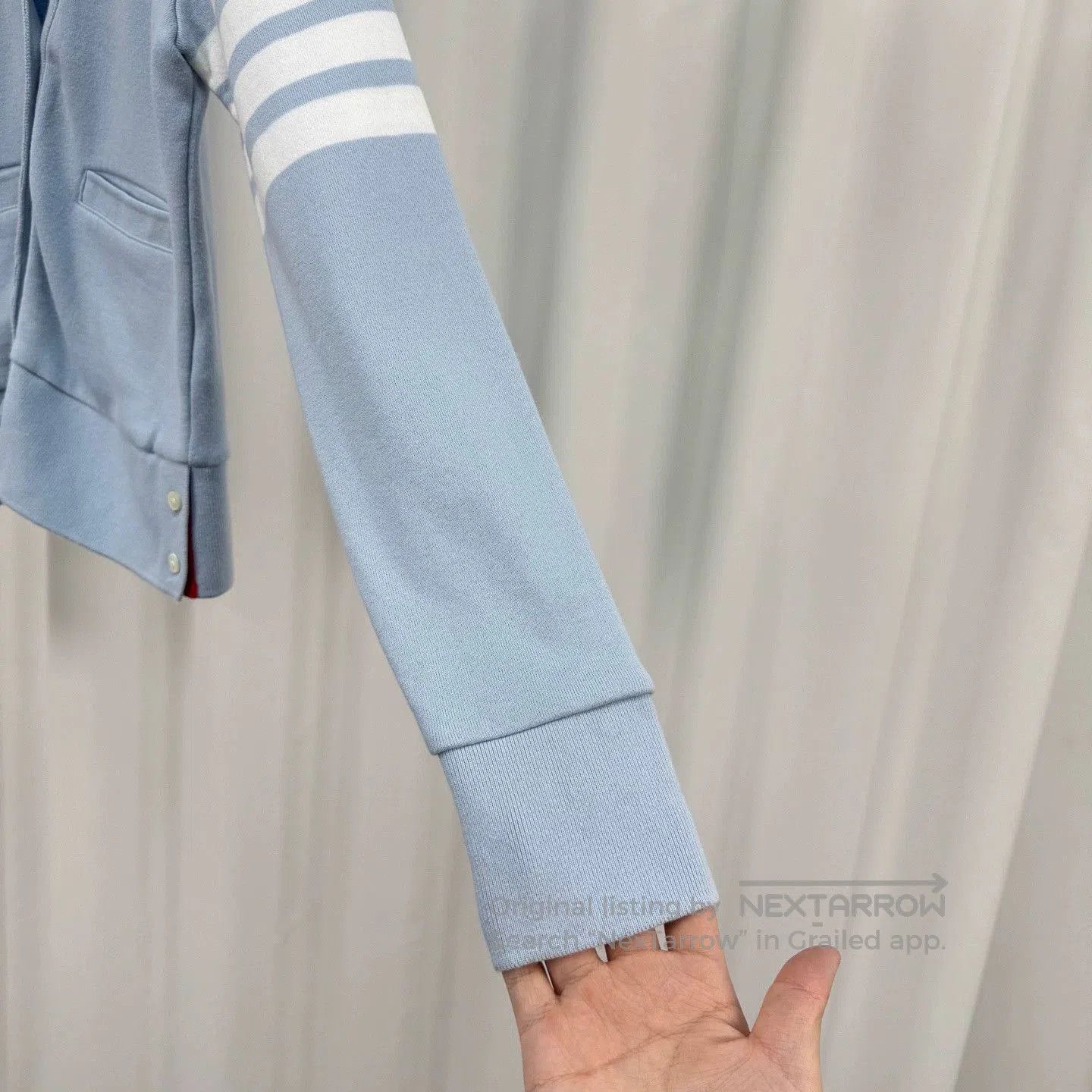 Thom Browne Light Blue Striped Knit Cardigan. Size US M / EU 48-50 / 2 - 4 Thumbnail