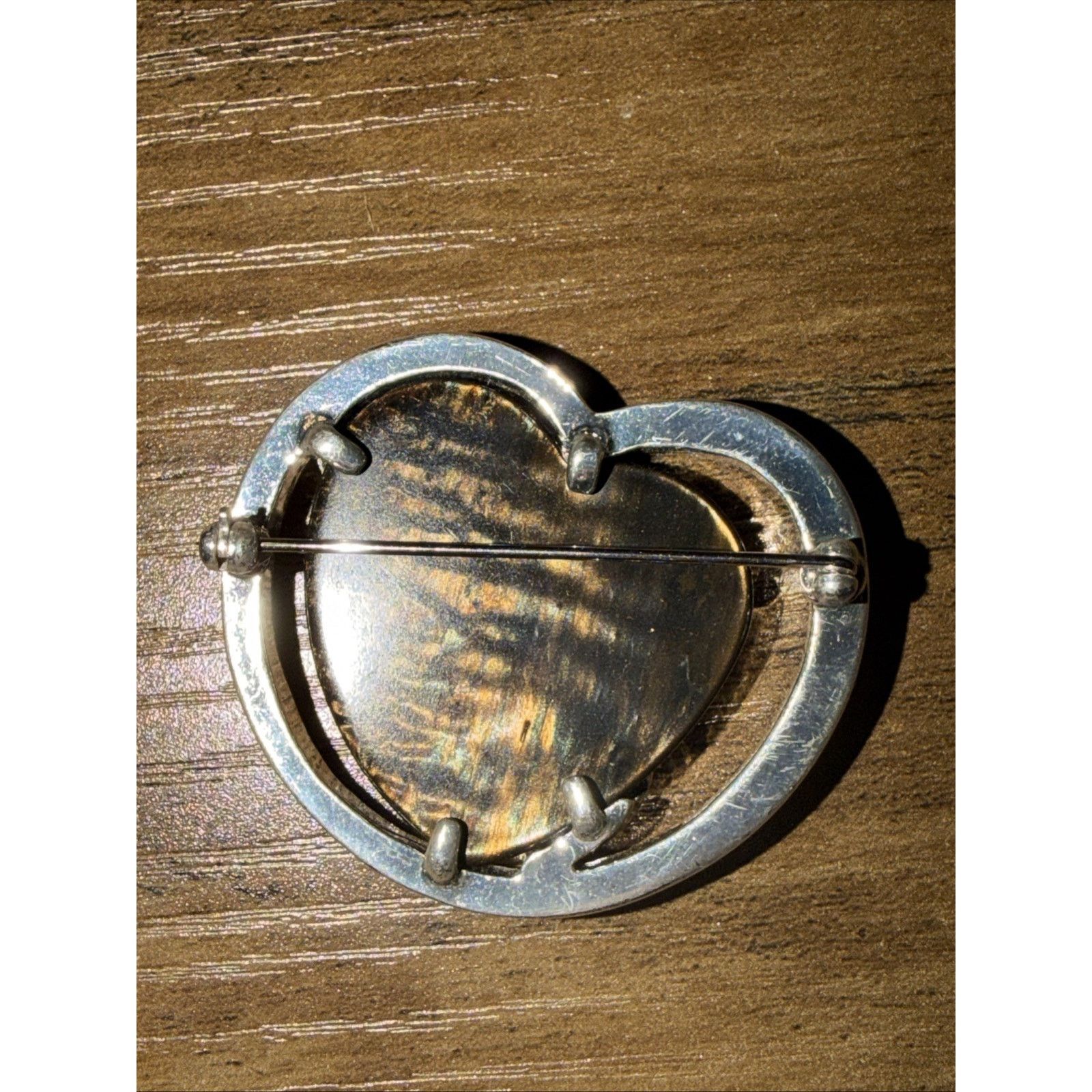 The Unbranded Brand Brooch Pin Vintage Heart with Center Brown Stone Silver Tone Size ONE SIZE - 5 Thumbnail