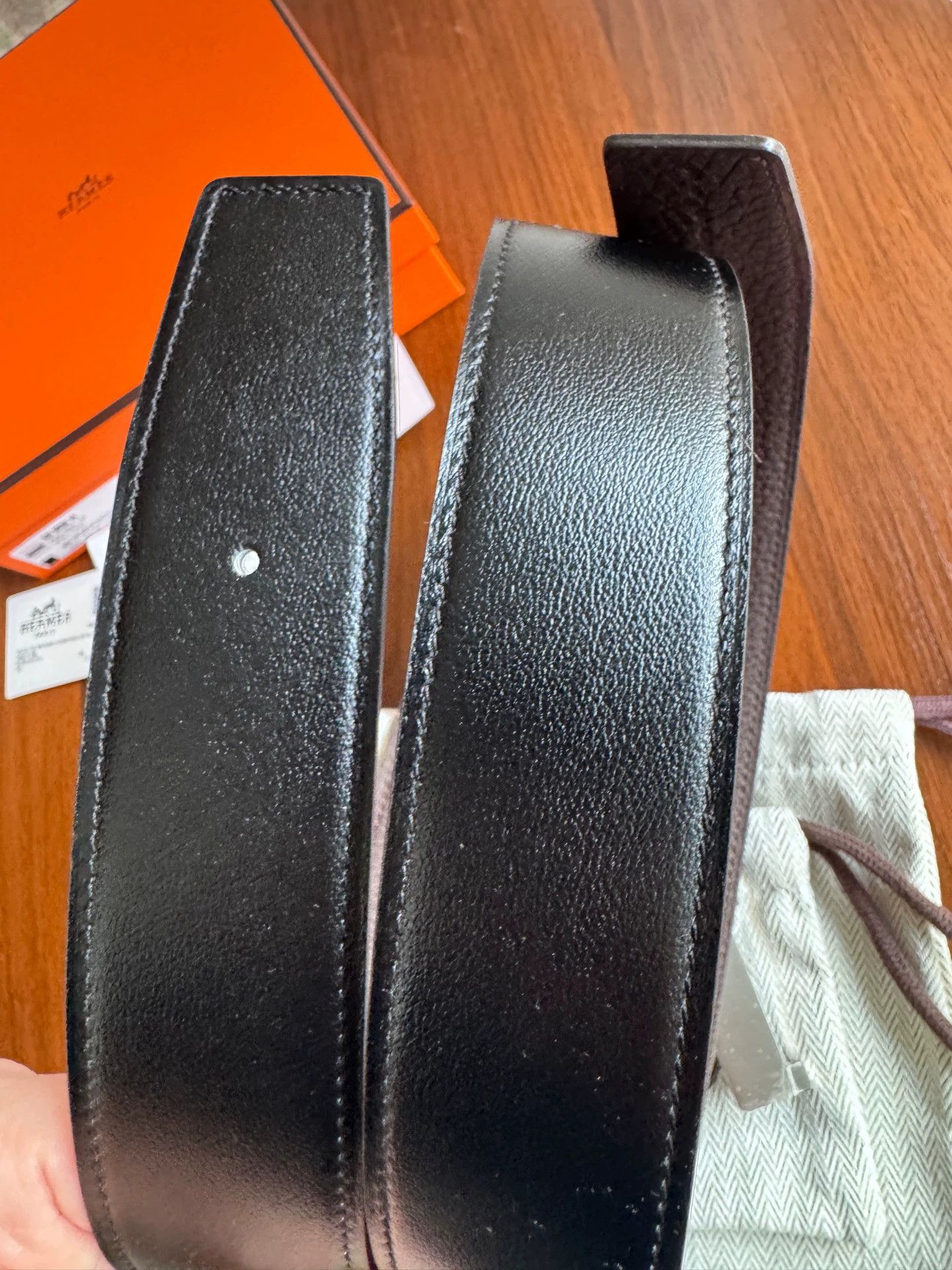 Hermes HERMES Constance Men Black/Chocolate Belt 90 Brushed Silver Size ONE SIZE - 7 Thumbnail