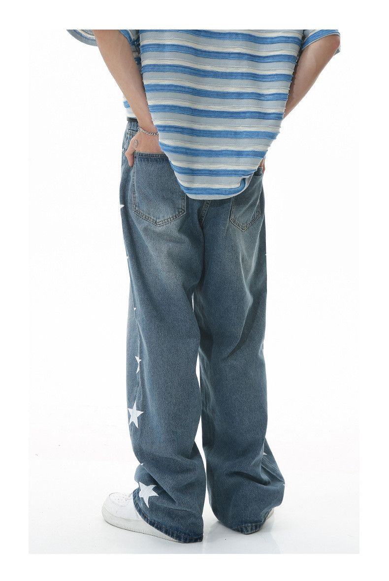 Japanese Brand × Jean Loose wide-leg star print washed jeans Size US 32 / EU 48 - 4 Thumbnail