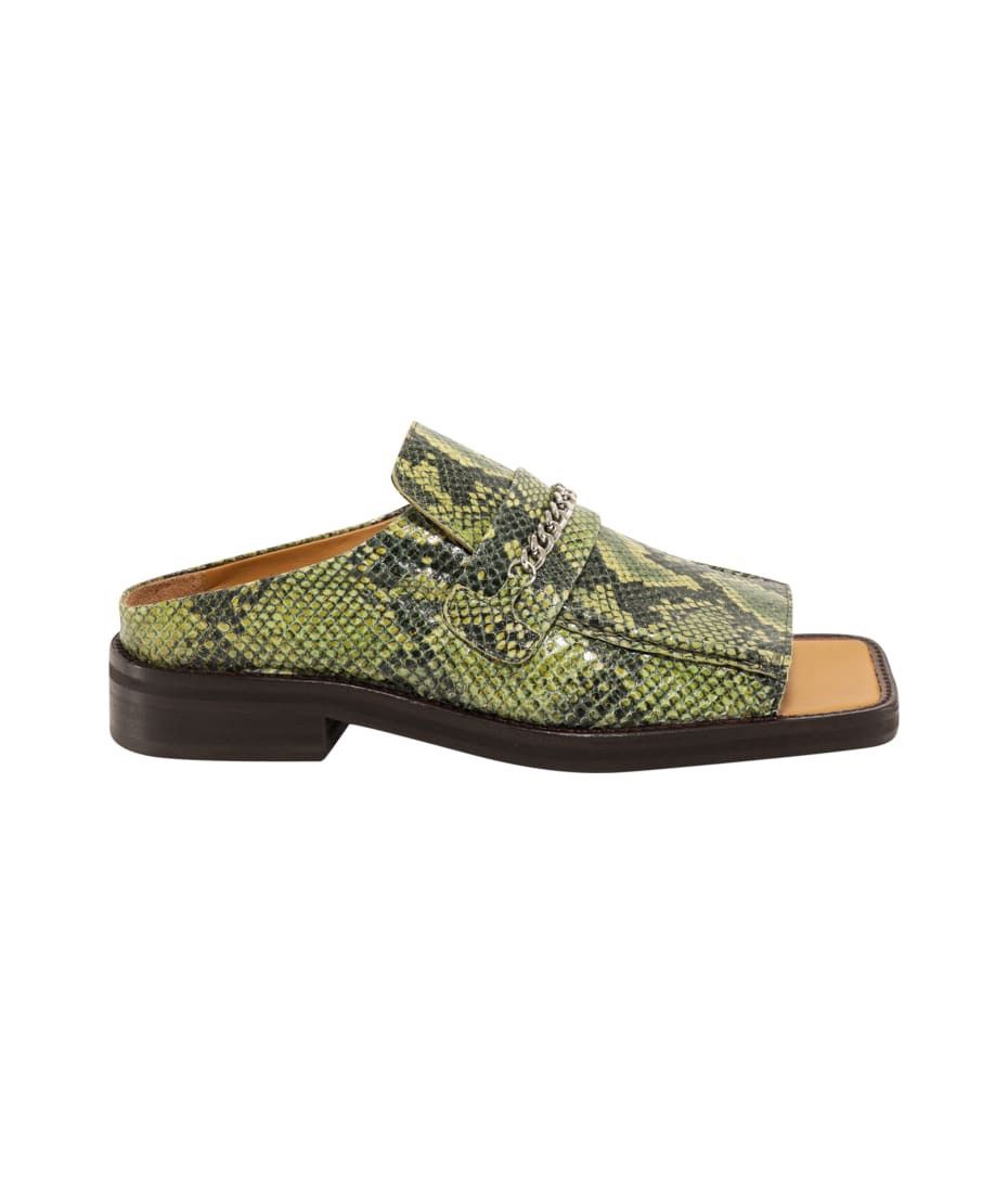 Martine Rose New Rare Open Square Toe Green Snakeskin Slip On Loafer Mule Size US 9 / EU 42 - 2 Thumbnail