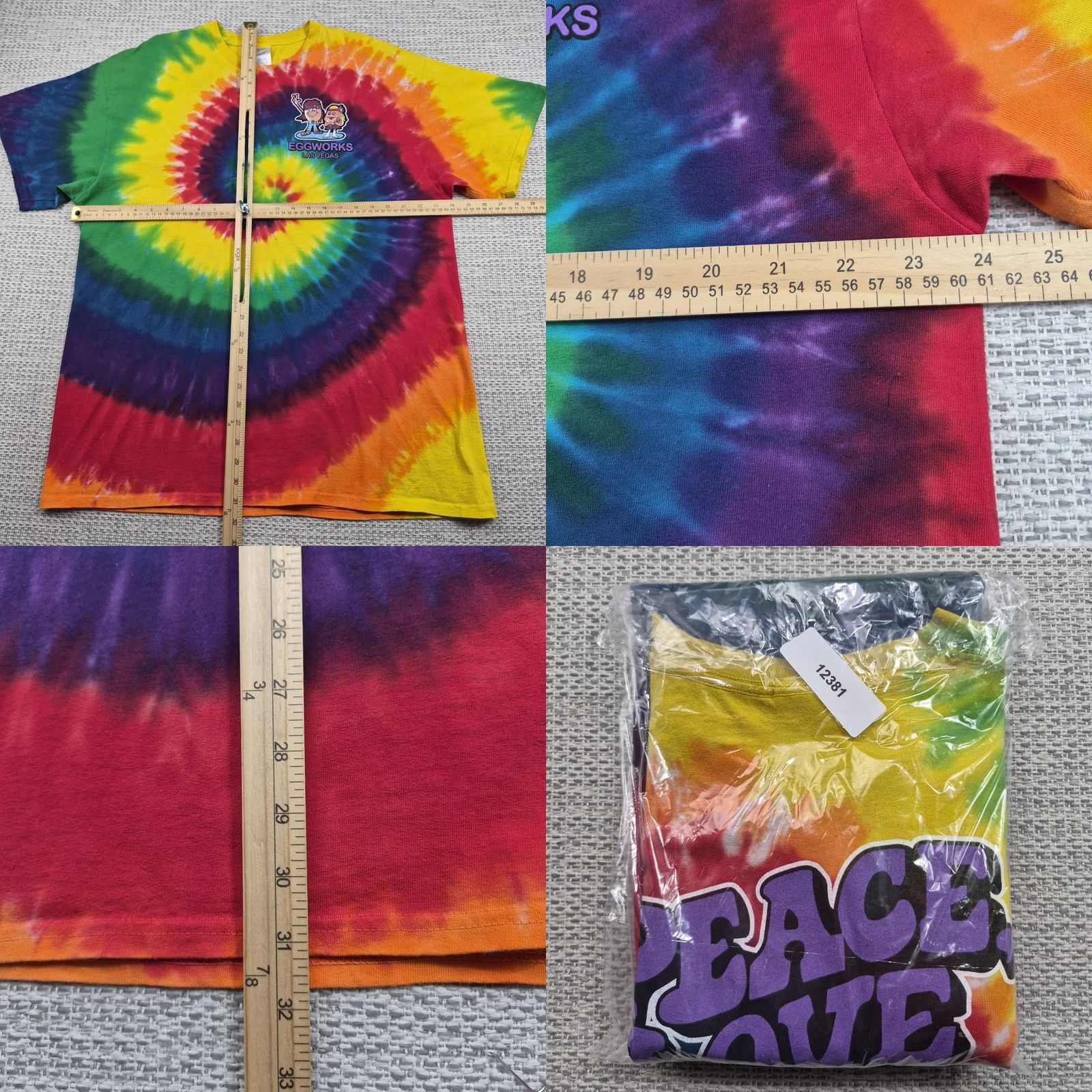 Port & Company Port & Company EggWorks Las Vegas Shirt Mens XL Tie Dye Peace Love Eggs Graphic Shirt Size US XL / EU 56 / 4 - 8 Thumbnail