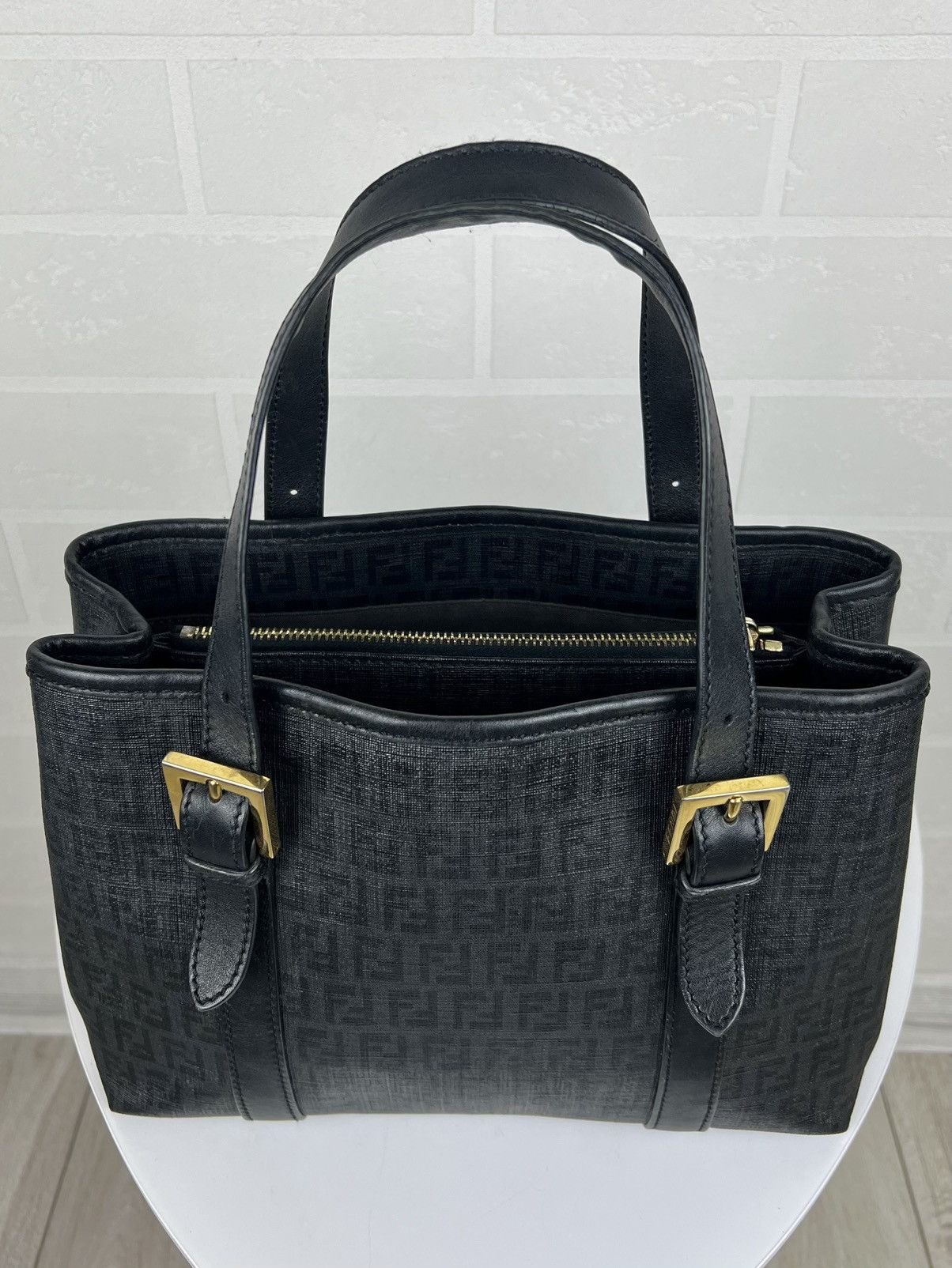 Fendi FENDI ZUCCHINO Hand Bag FF Monogram Canvas Black Women’s Size ONE SIZE - 8 Thumbnail