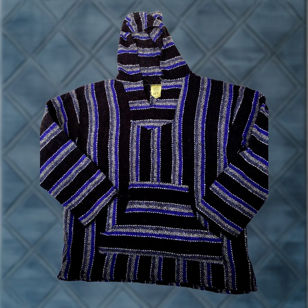 KangaROOS Franks Hoodie Mens L Blue Black White Stripe Drug Rug Baja Pullover Kangaroo Size US L / EU 52-54 / 3 - 1 Thumbnail