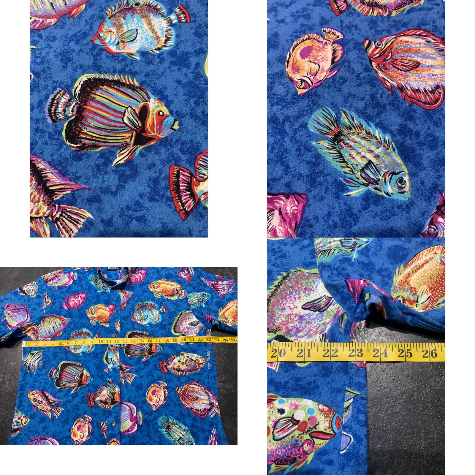 Lands' End Lands' End Blue Cotton Fish Print Short Sleeve Button-Up Shirt Men's Medium (15"-15.5") Casual American Classic Size US M / EU 48-50 / 2 - 8 Thumbnail