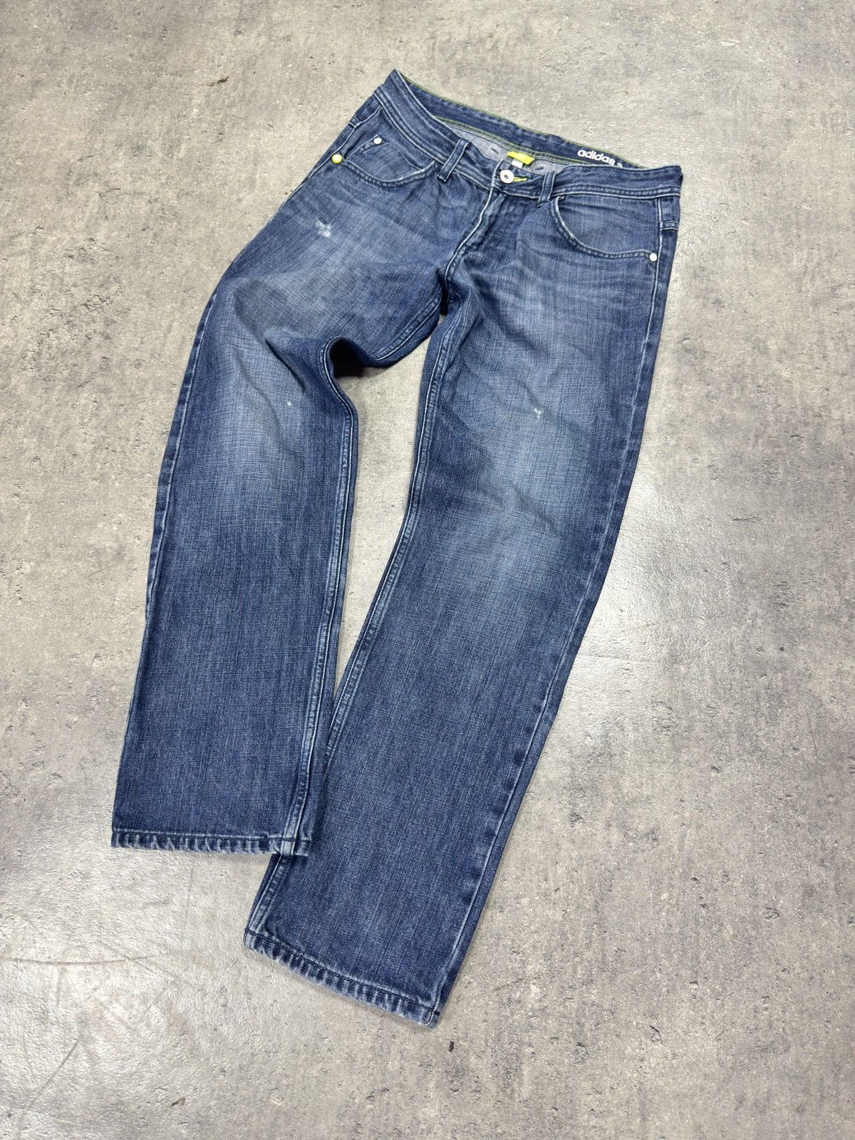 Adidas × Vintage ᶠᵃⁿᶜʸᵍᵘʸ Y2K Adidas Washed Denim Jeans Wide leg Y2K Size US 32 / EU 48 - 1 Thumbnail