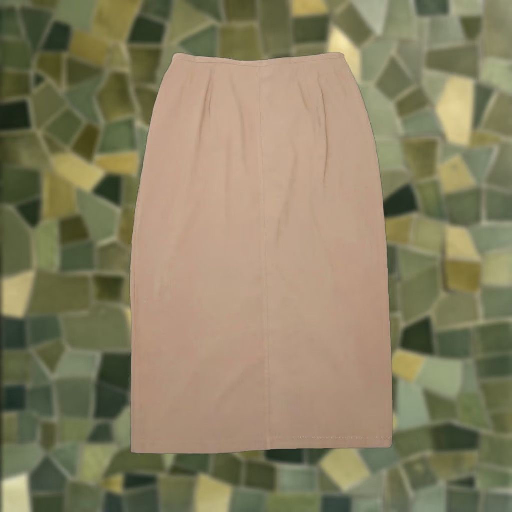 Vintage VINTAGE Sarah B Studio Tan Textured Midi Skirt 16 Skirt Women 90s Pencil High-Waisted Zip Back Polyester Spandex Fall Spring Women Womens Size 38" / US 16 / IT 52 - 1 Thumbnail