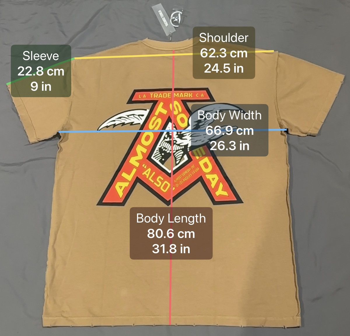 Other Almost Someday 2XL Distressed Oversized Logo T-Shirt, Tan. Size US XXL / EU 58 / 5 - 7 Thumbnail