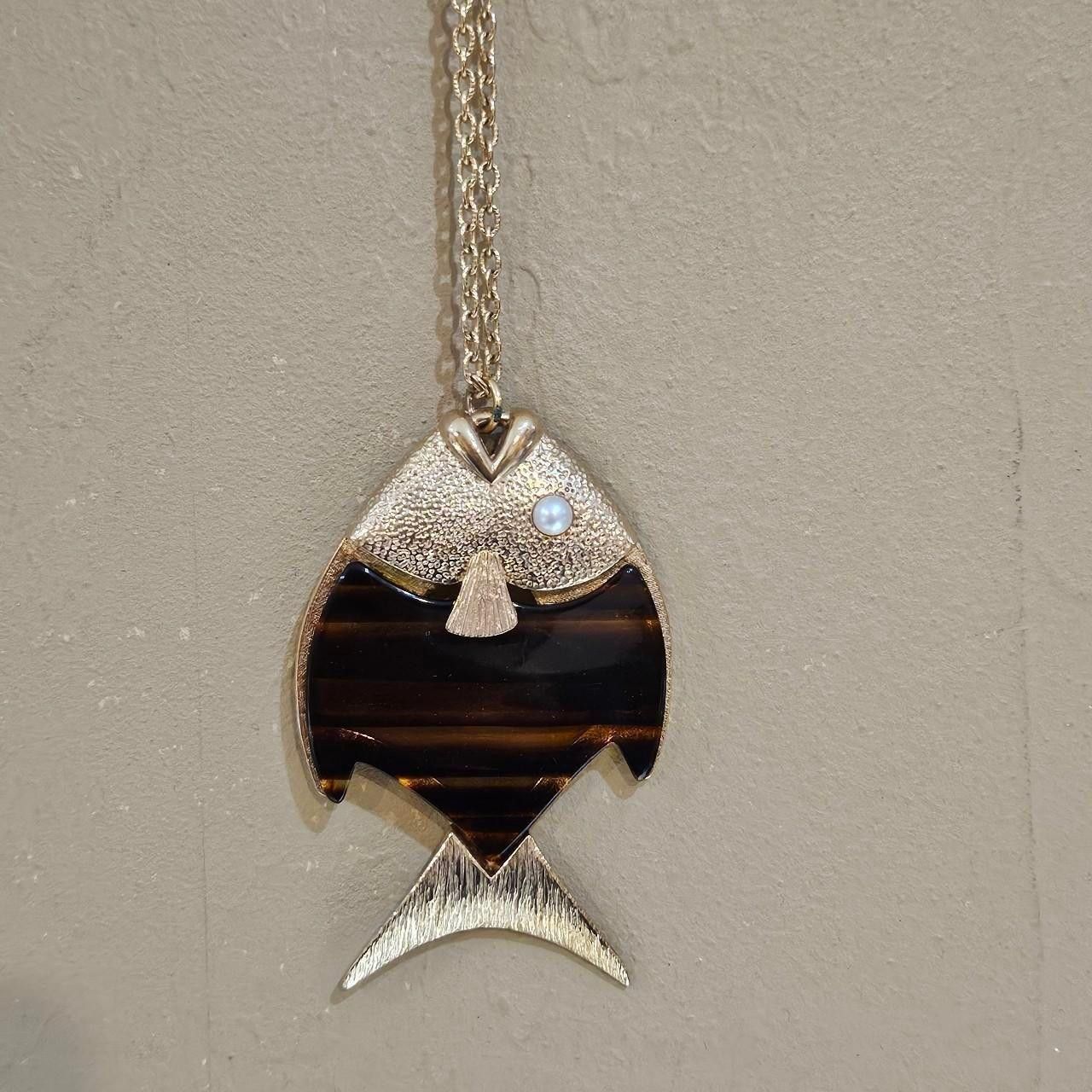 Vintage 70s boho twee brown tortoise fish sarah coventry necklace Size ONE SIZE - 3 Thumbnail