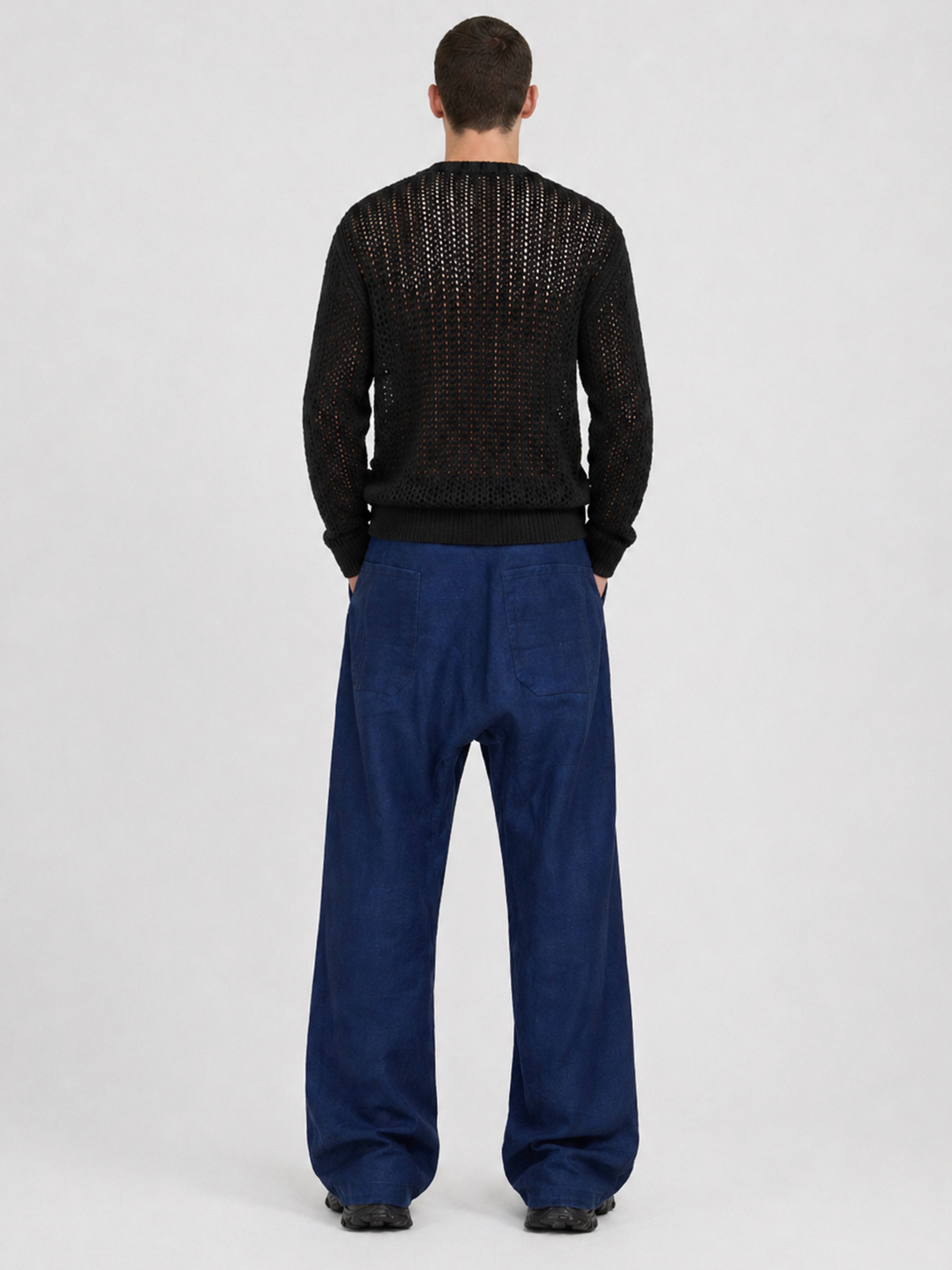 Jan Jan Van Essche Wide-Leg Indigo Linen Drop Crotch Trousers Size US 34 / EU 50 - 4 Thumbnail