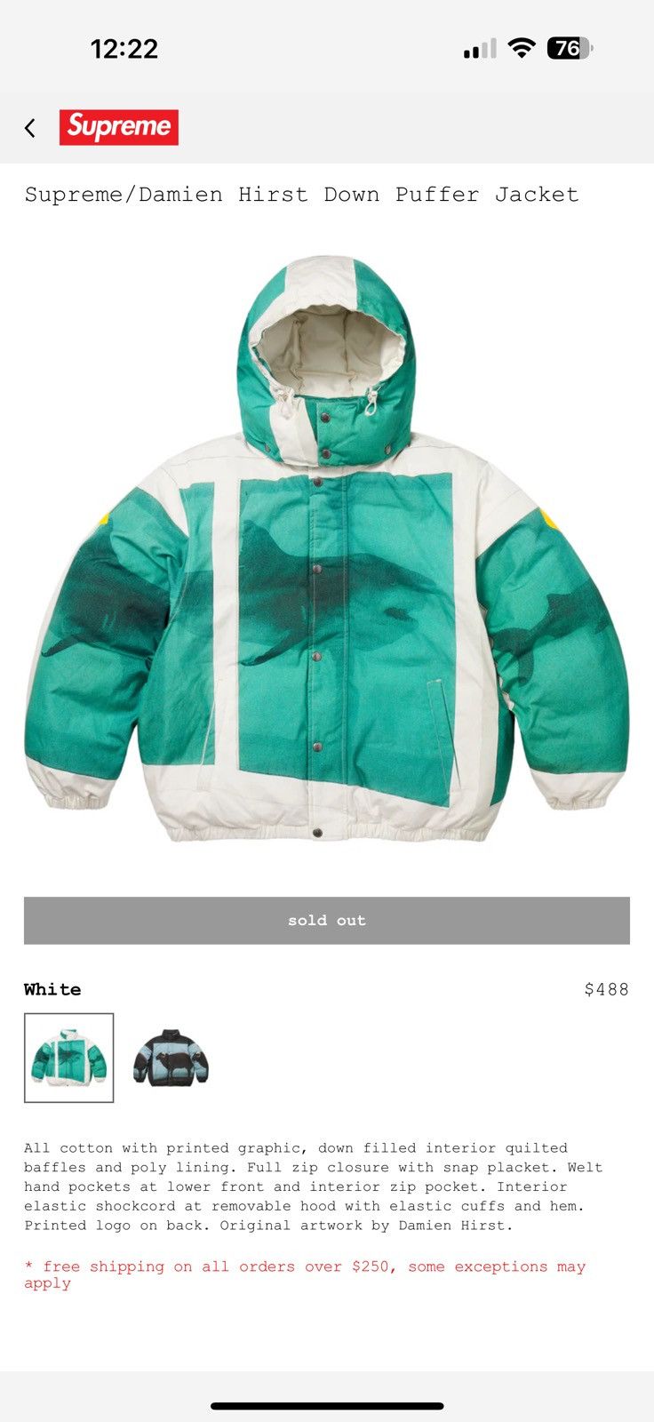 Damien Hirst × Supreme Supreme/Damien Hirst Down Puffer