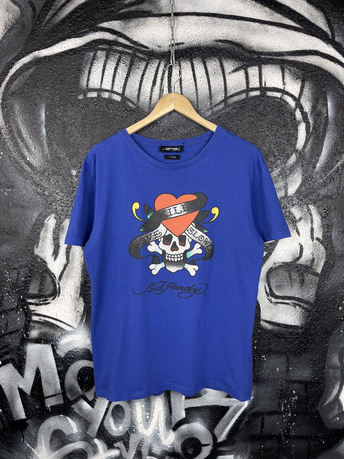 Ed Hardy Ed Hardy by Christian Audigier Y2K Skull Logo Blue T-Shirt Size US L / EU 52-54 / 3 - 3 Thumbnail