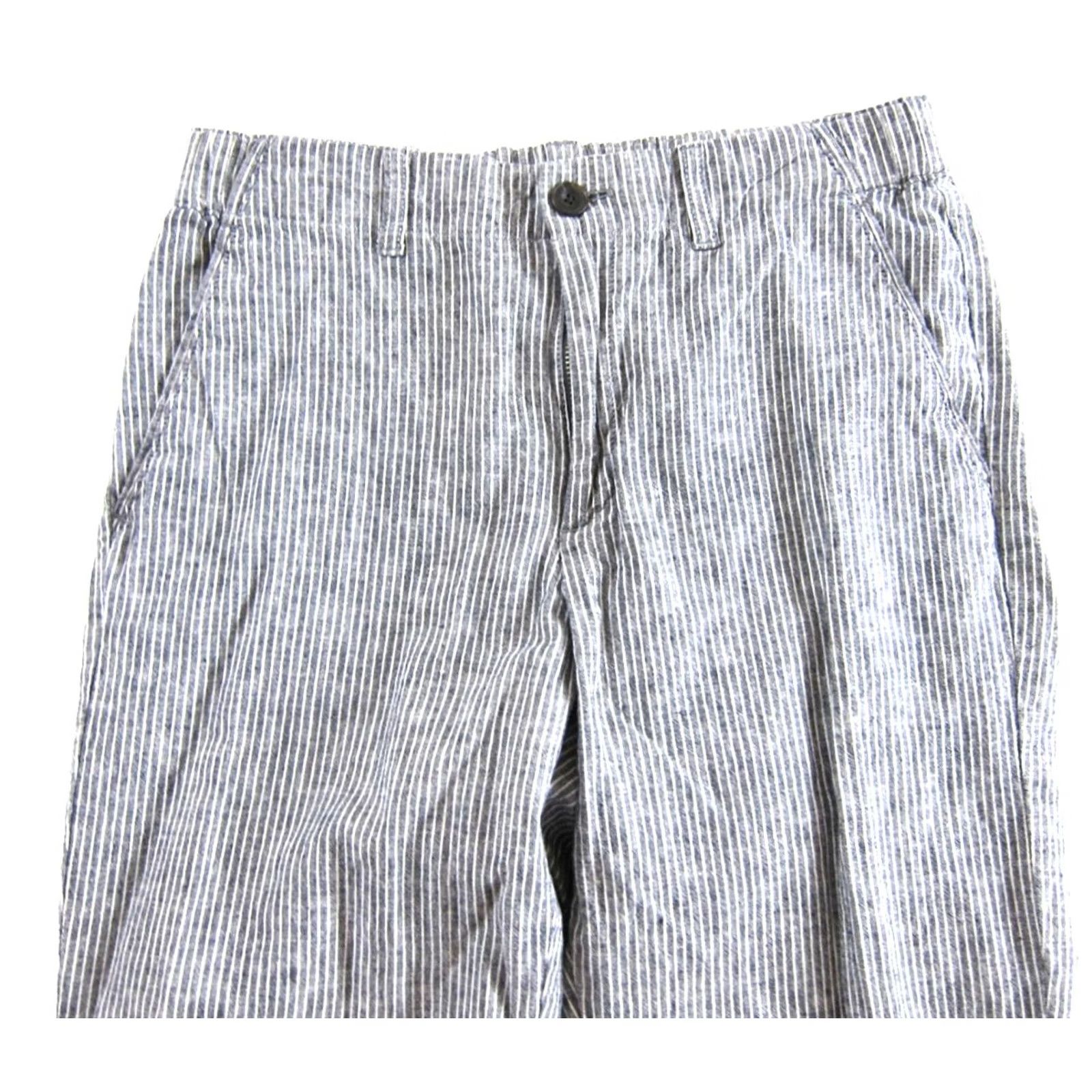 Uniqlo Uniqlo Blue White Stripe Linen Cotton Pocket Tapered Crop Chino Pant Women M Size 32" / US 10 / IT 46 - 3 Thumbnail