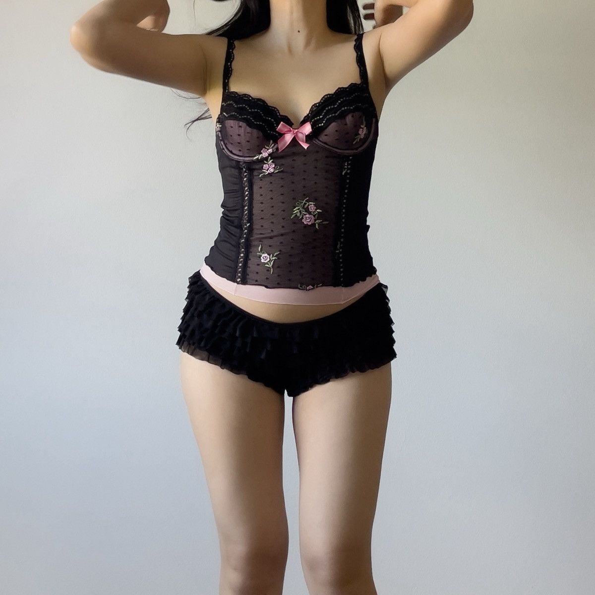 Victoria's Secret Victoria’s Secret Black Mesh Embroidered Bustier (34B/32C) Size S / US 4 / IT 40 - 2 Thumbnail