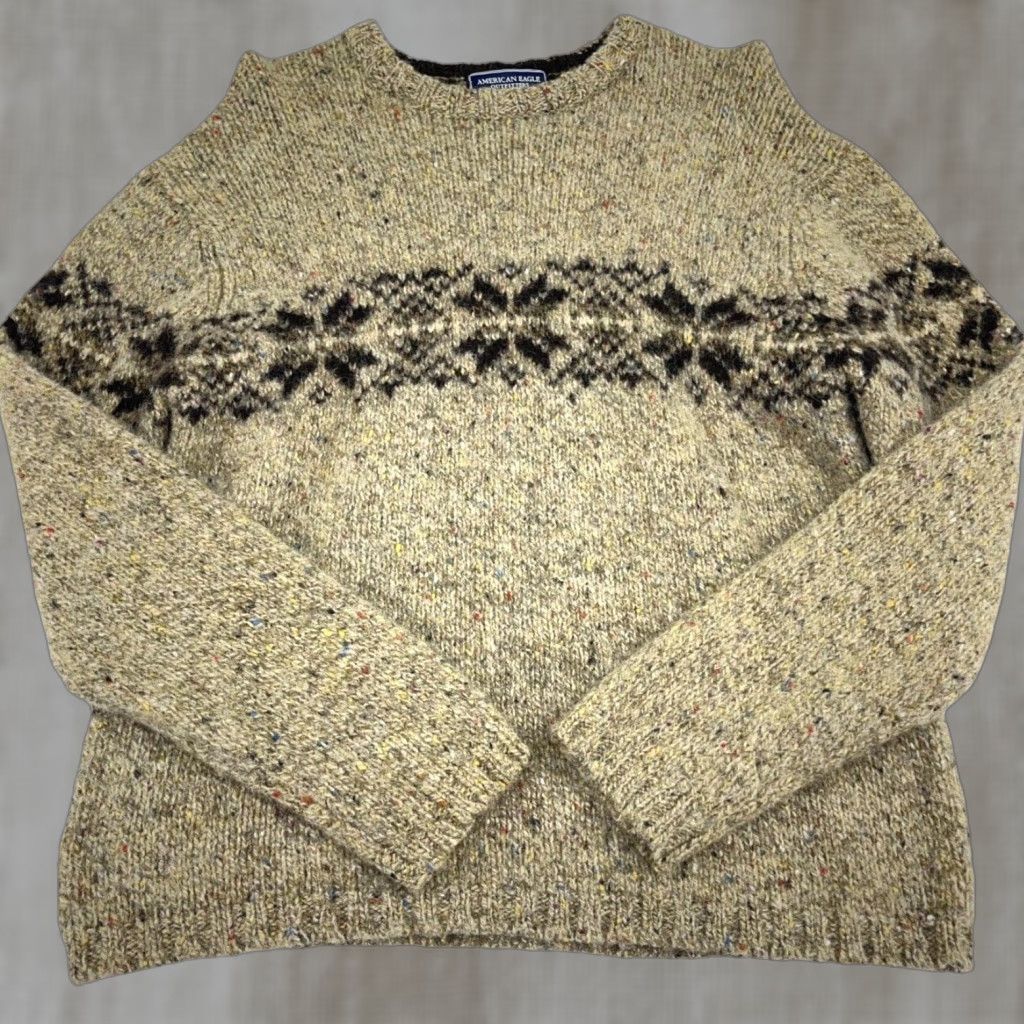 American Eagle Outfitters VINTAGE American Eagle Sweater Mens Medium Brown Wool Knit Crew Neck Fair Isle 90s Classic Pullover Size US M / EU 48-50 / 2 - 1 Thumbnail