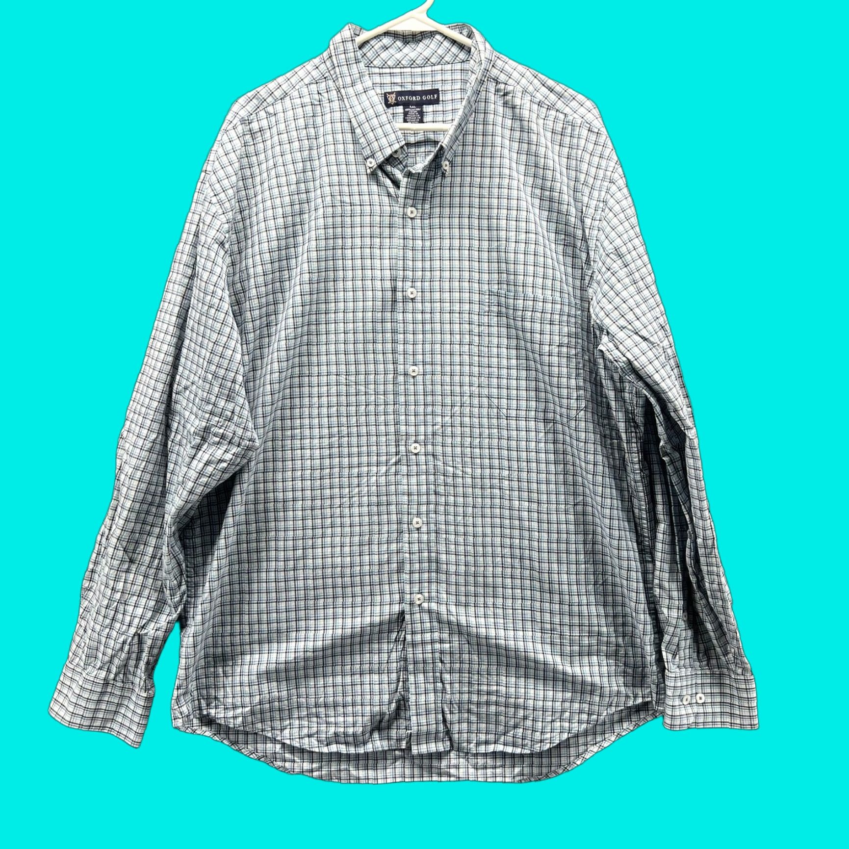 Vintage VINTAGE? No - Oxford Shirt Mens XXL Blue White Button Down Glen Check Cotton Golf Gingham 2XL Size US XXL / EU 58 / 5 - 1 Thumbnail