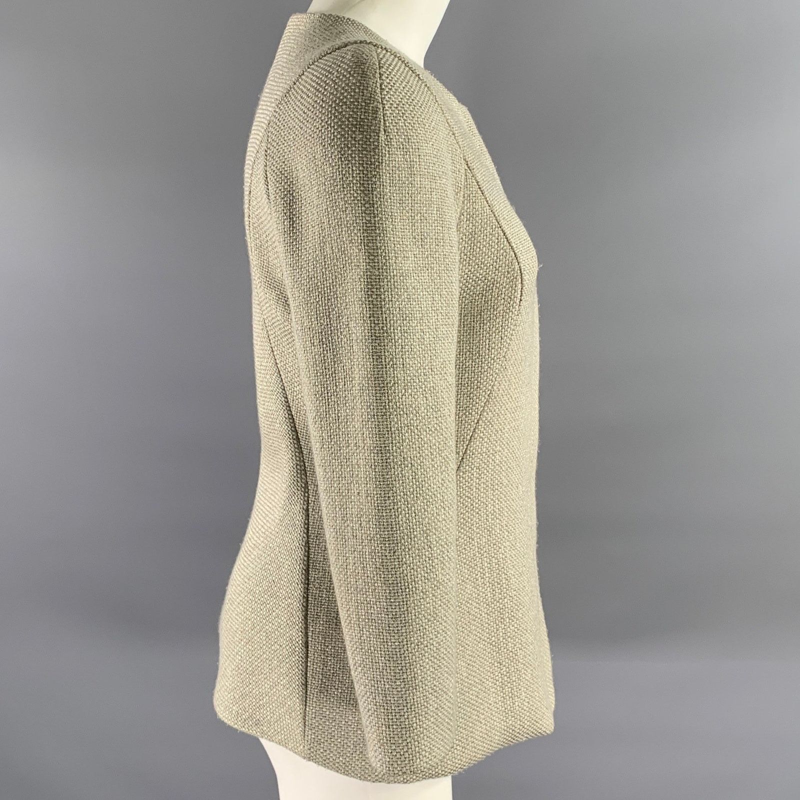 Giorgio Armani GIORGIO ARMANI Grey Gold Polyester Collarless Zip Jacket Size S / US 4 / IT 40 - 3 Thumbnail