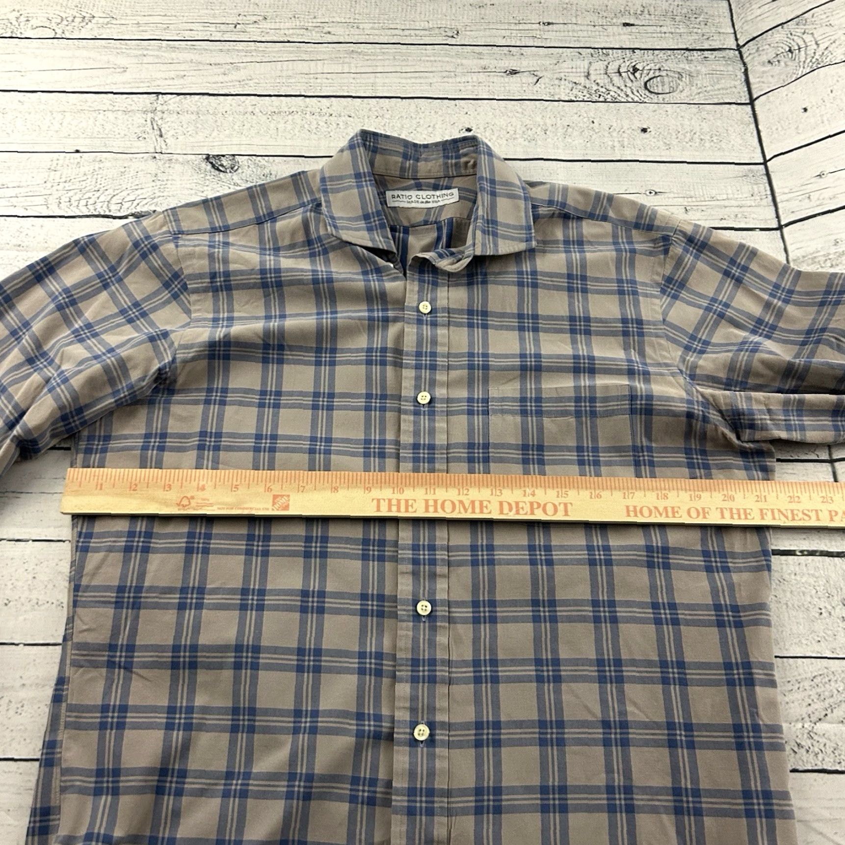 Vintage Ratio Clothing Plaid Button-Up Shirt Mens L Gray Blue USA Long Sleeve Size US L / EU 52-54 / 3 - 4 Thumbnail