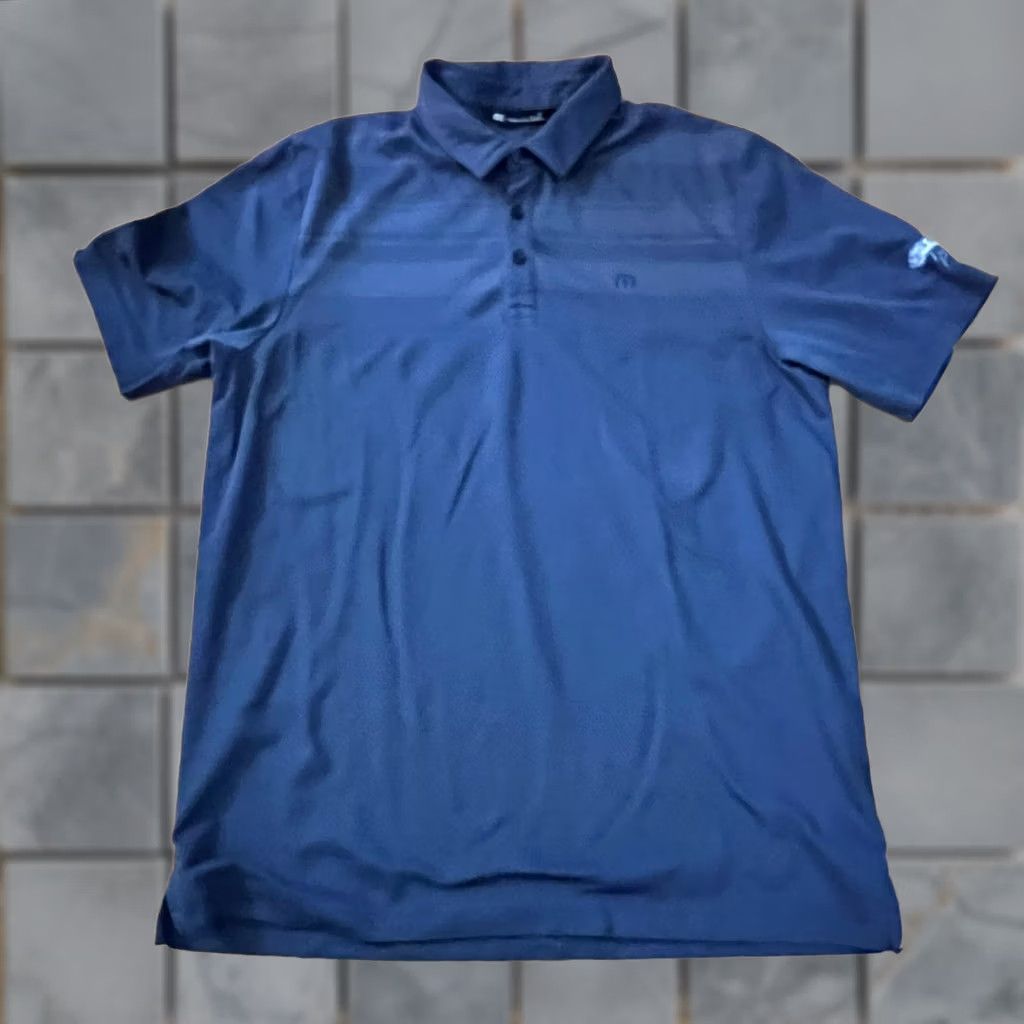TravisMathew Travis Mathew Polo Shirt Mens Medium Blue Striped Golf Performance Shirt Size US M / EU 48-50 / 2 - 1 Thumbnail