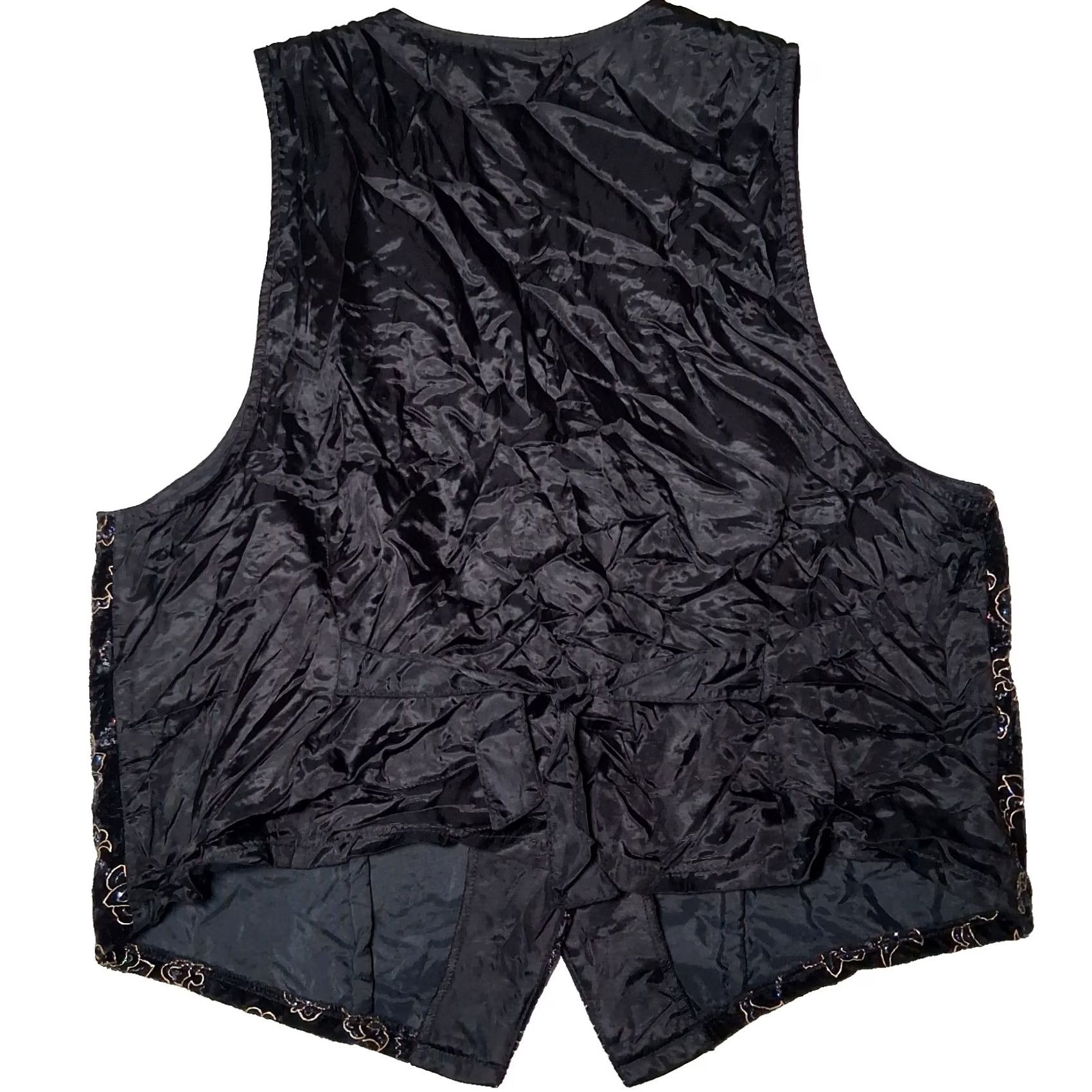 Vintage VINTAGE Impressions Of California Vest S Black Velvet Glitter Flowers Boho 1990s Floral Bohemian V-Neck Button Back Ties Hand Wash Only USA Made Women Size S / US 4 / IT 40 - 2 Thumbnail