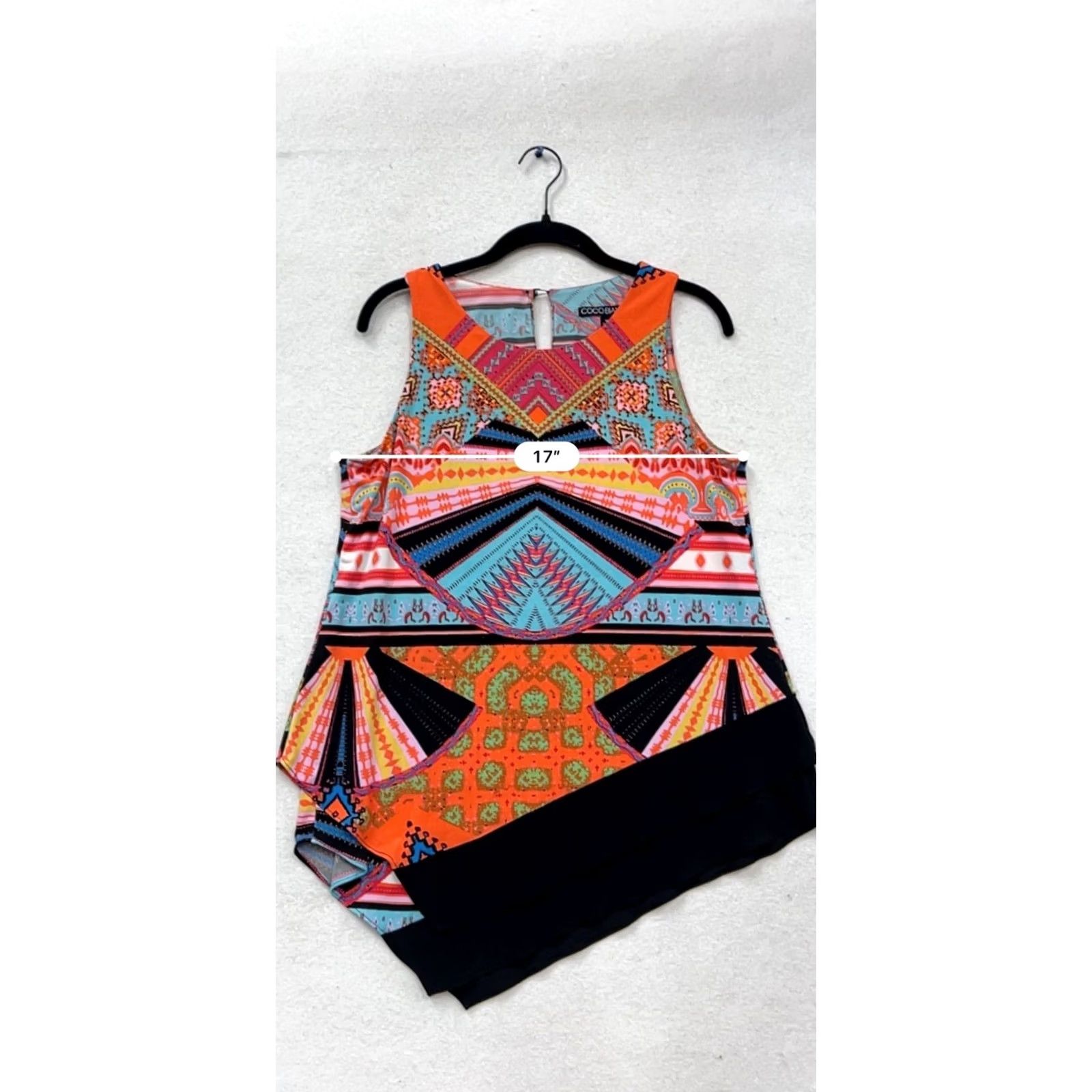Vintage Coco Bianco Blouse Sleeveless M Womens Orange Geometric Asymmetrical Hem Top Size M / US 6-8 / IT 42-44 - 8 Thumbnail