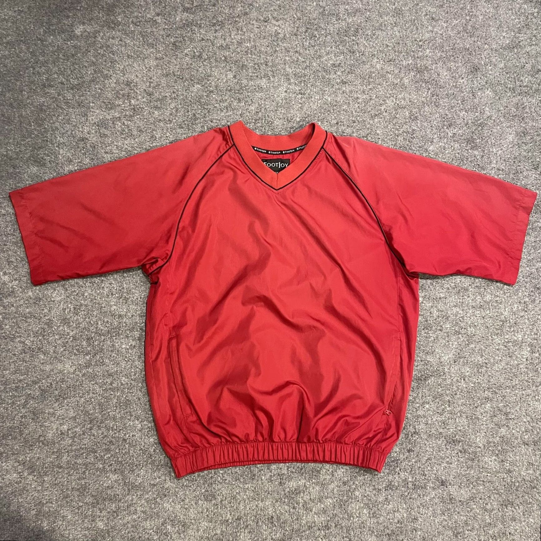 Footjoy FootJoy Jacket Windbreaker Short Sleeve Pullover Mens M Red Golf Windshirt V Neck Pockets Zipped Pockets Elastic Hem Size US M / EU 48-50 / 2 - 2 Thumbnail