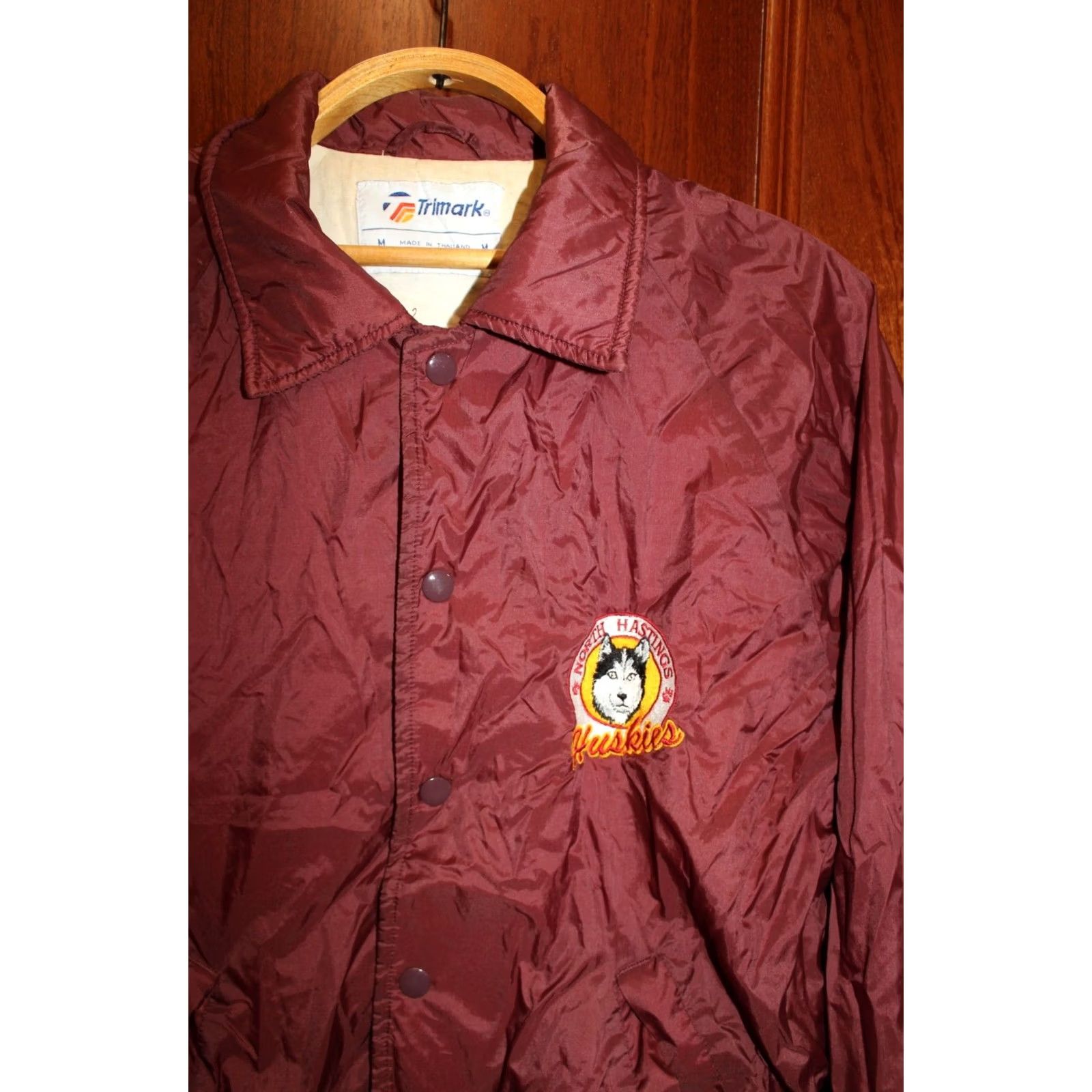 Primark VINTAGE Trimak Bomber Jacket Men M Cherry 1980s North Hastings Huskies Bomber Jacket Size US M / EU 48-50 / 2 - 2 Thumbnail