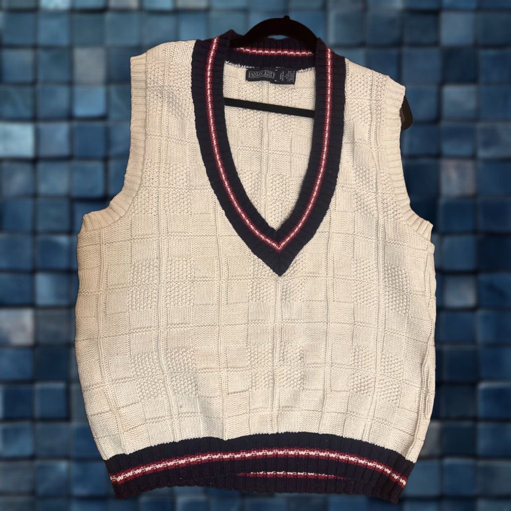 VINTAGE Lands' End Men's Tennis Sweater Vest Size L Preppy Knit