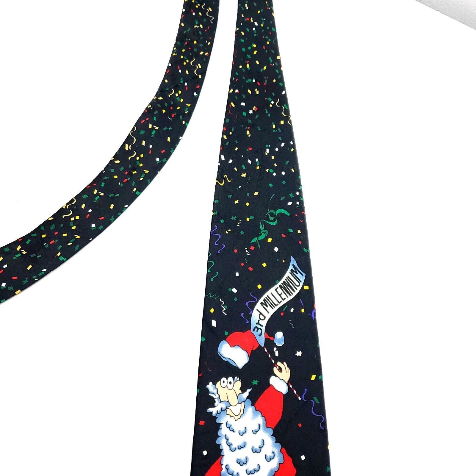 Designer Unbranded Black Silk Tie Woven Santa Motif Size ONE SIZE - 3 Thumbnail