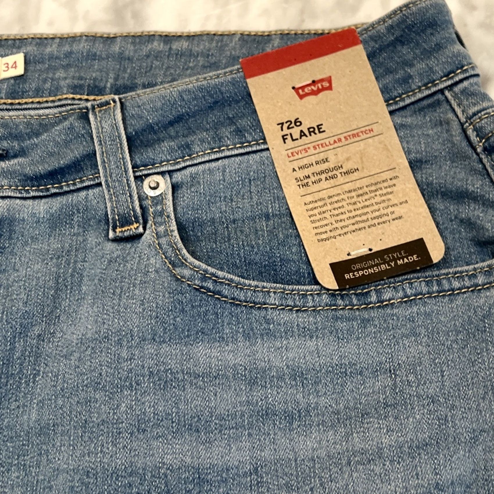 Levi's VINTAGE LEVI'S 726 Jeans Women’s Size 34 x 32 Flare Slim High Rise Blue Stretch NWT Size 24" / US 00 / IT 34 - 6 Thumbnail